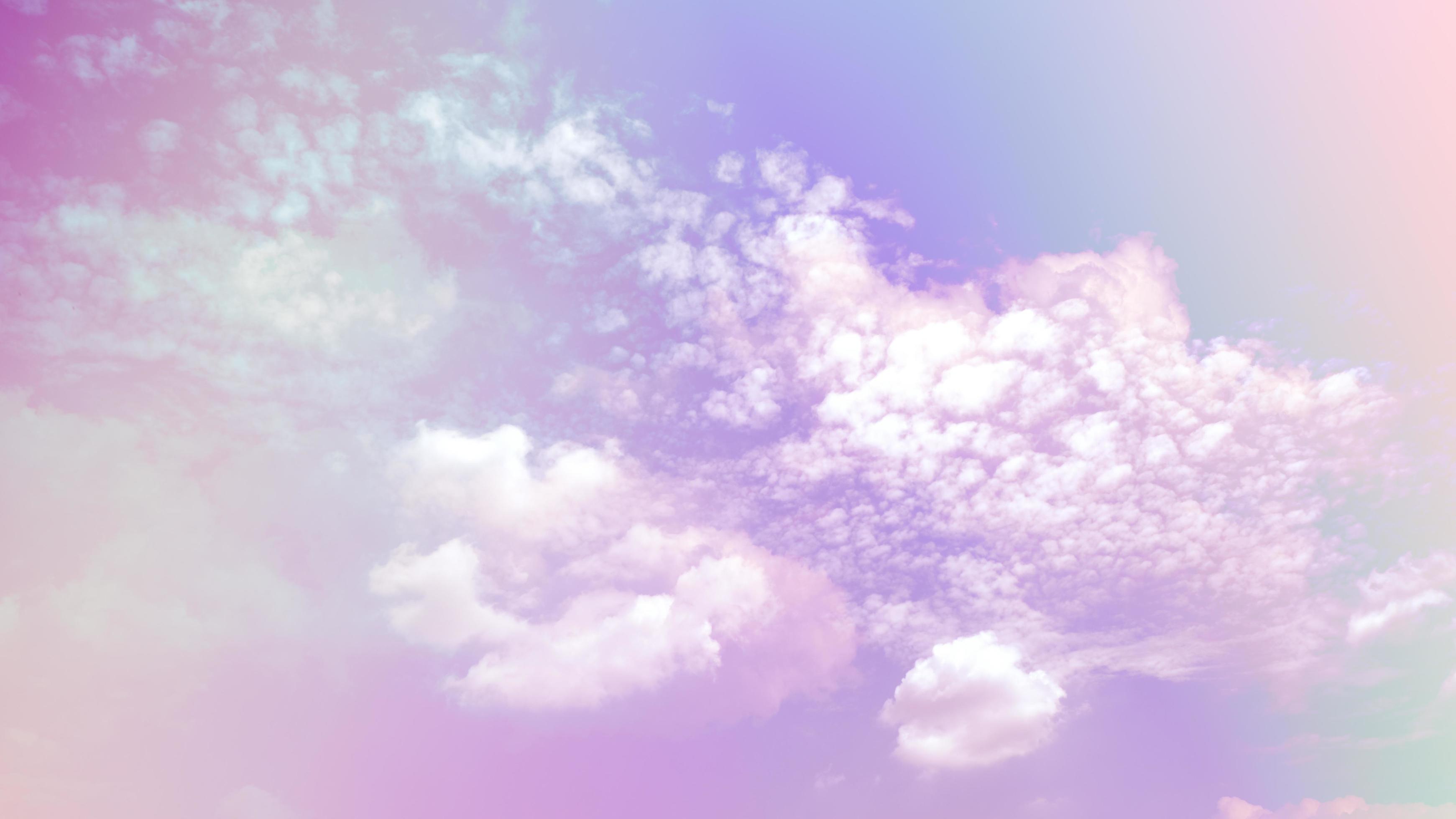 beauty sweet pastel purple colorful with fluffy clouds on sky. multi color rainbow image. abstract fantasy growing light