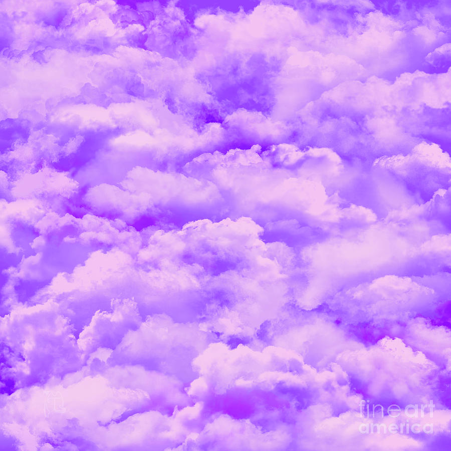 Purple sky, pink fluffy clouds, cloudy sky Painting