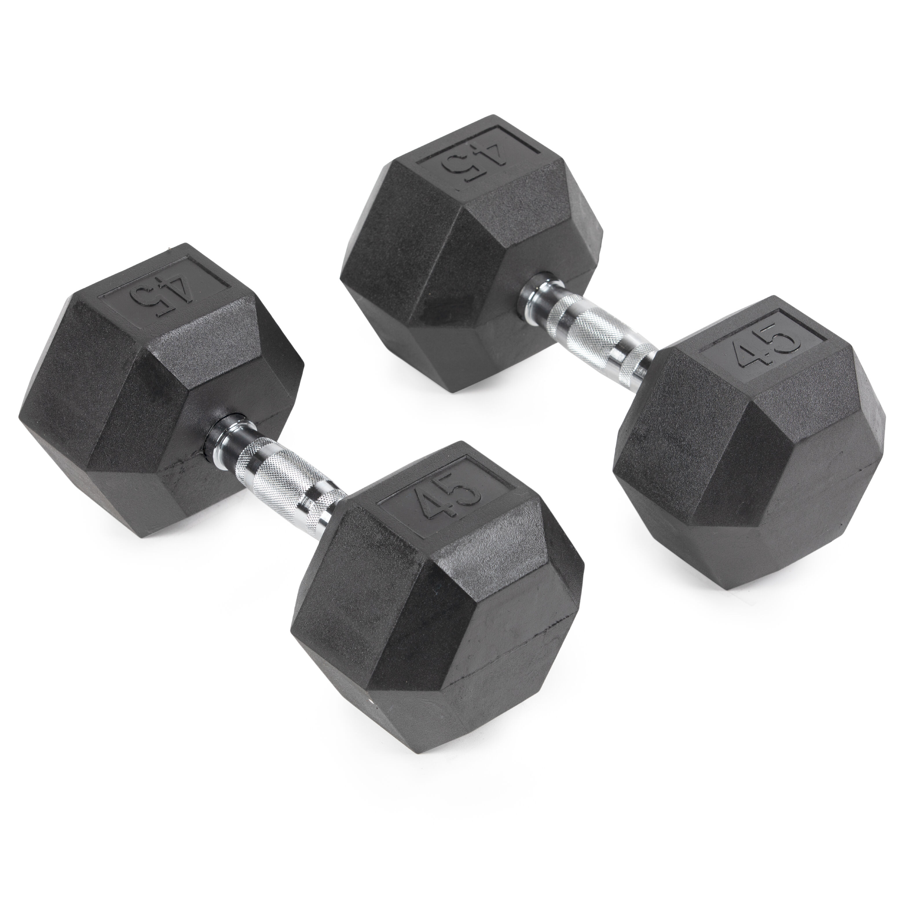 Titan Fitness 45 LB Pair Free Weights, Black Rubber Coated Hex Dumbbell, Ergonomic Chrome Handle, Strength Training, Full Body Workout