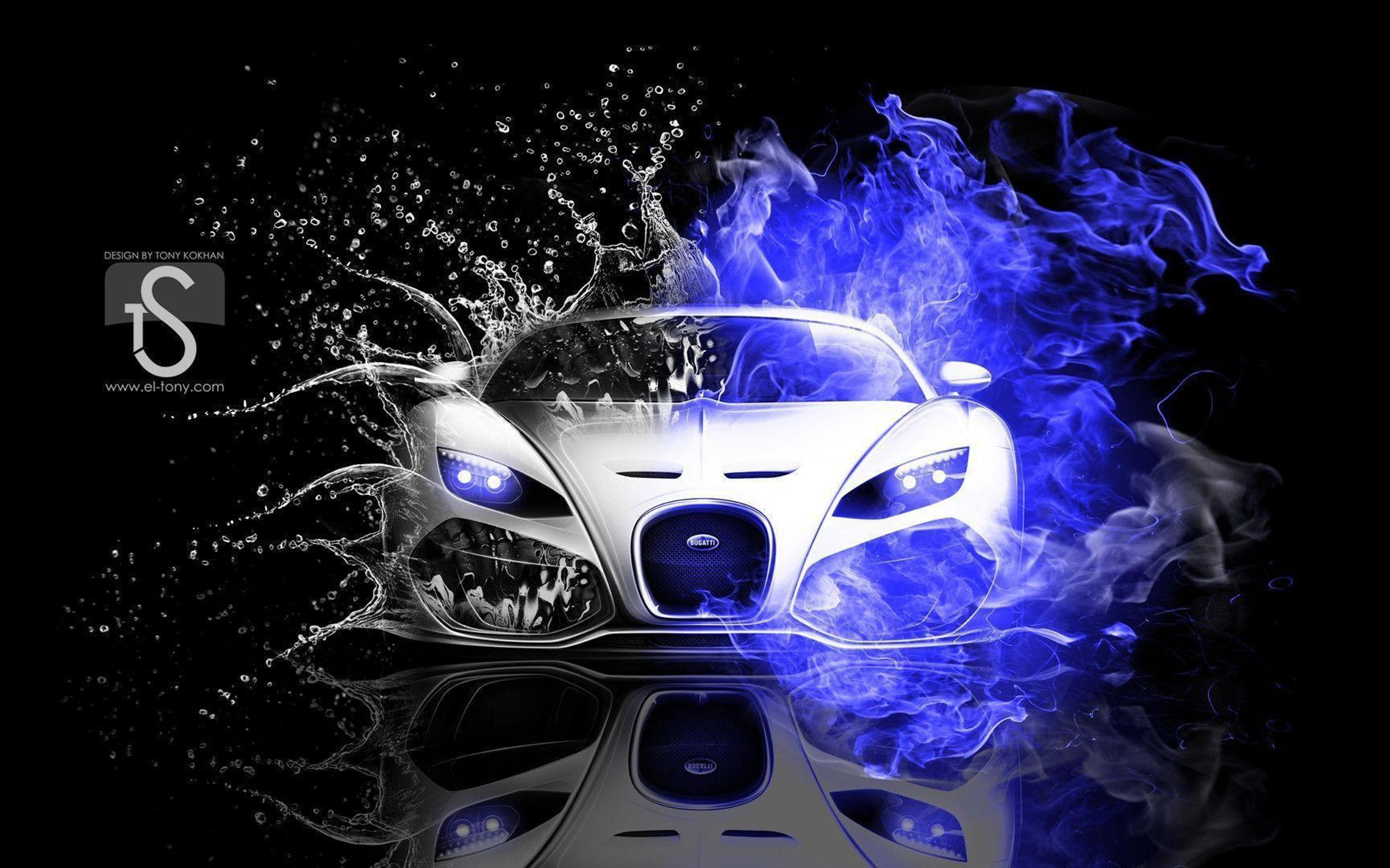 Abstract 2022 car black and blue fire