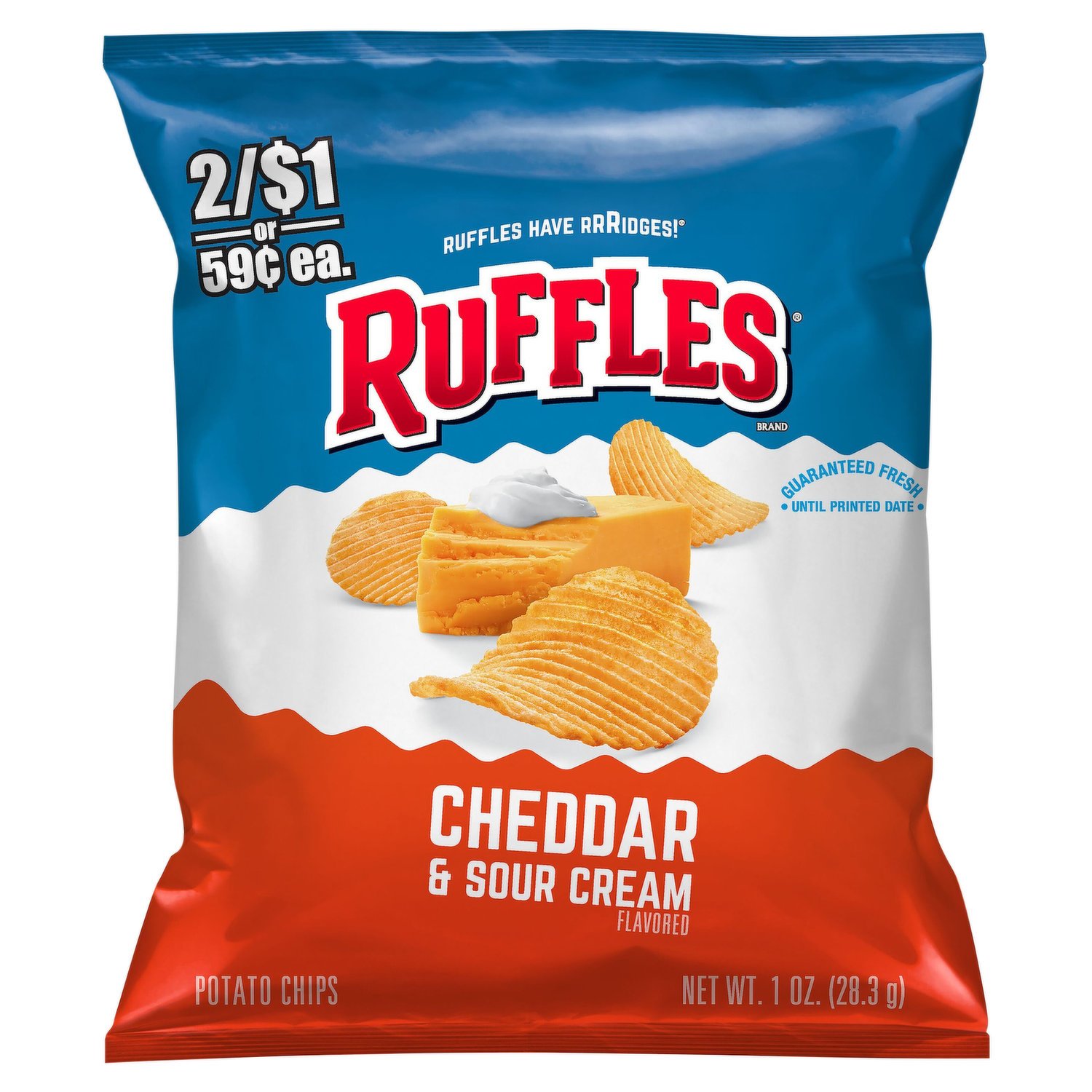 Ruffles Potato Chips, Cheddar & Sour Cream Flavored, 1 oz