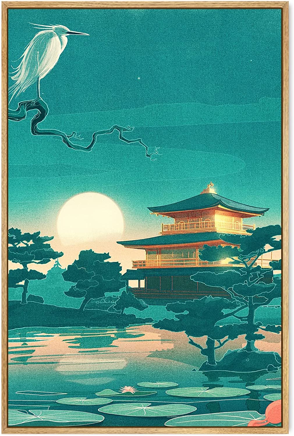 Vintage Japanese Poster Canvas Print Wall Art, Picture for Living Room and Bedroom, Japanese Temple Prints for Home, Office, Dorm and Bedroom Decor (Framed): Posters & Prints
