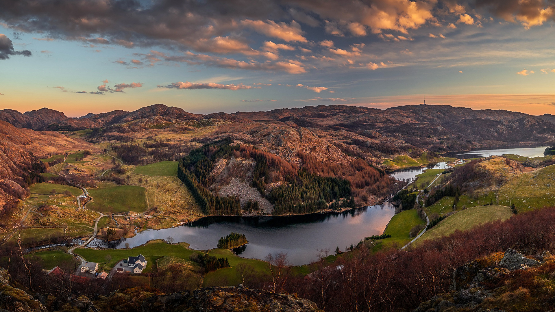 Photo Norway Rogaland Nature Hill Fields Scenery Rivers 1920x1080