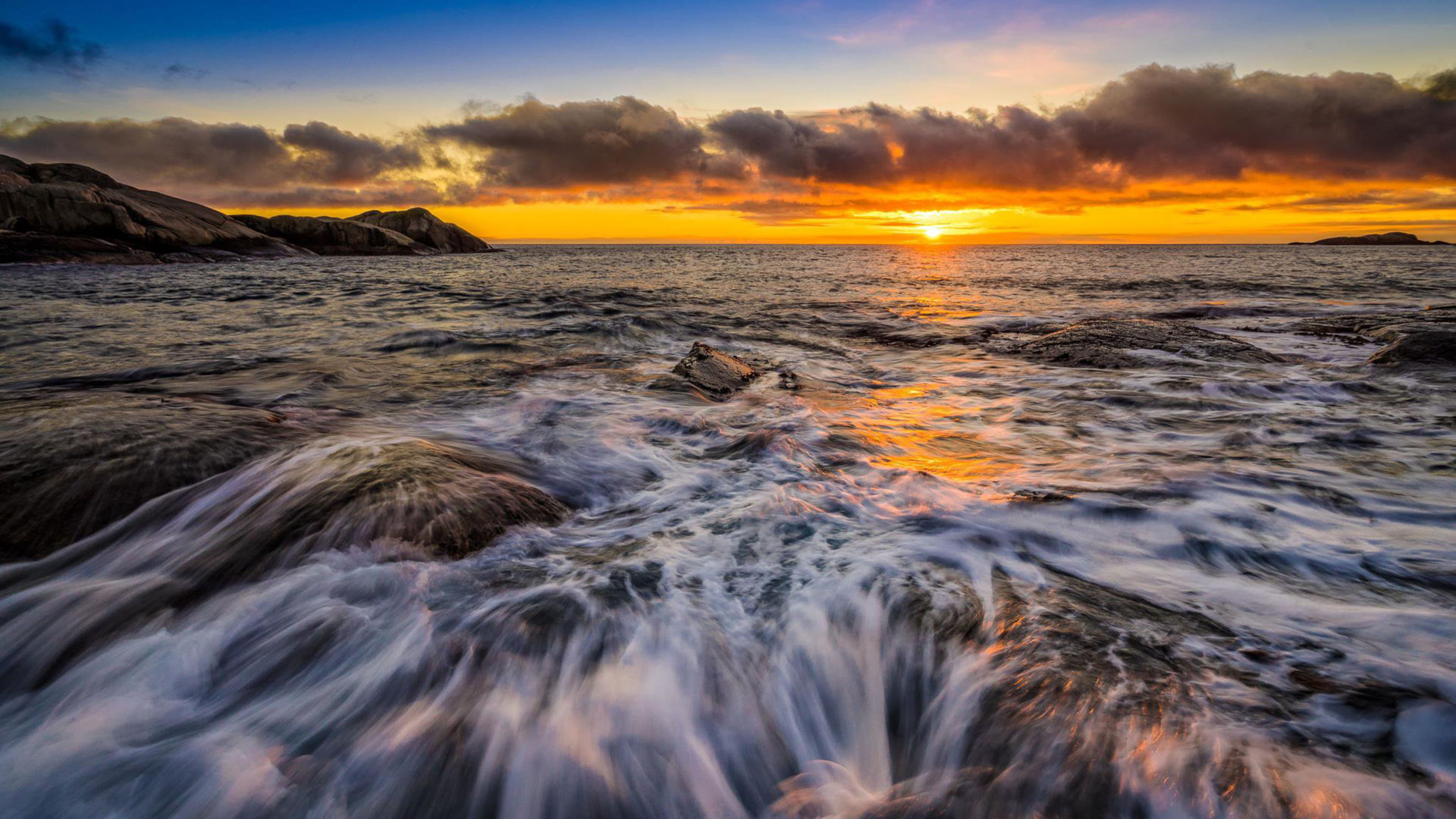 Eigersunn Rogaland Norway North Sea Coast Orange Sun Sky