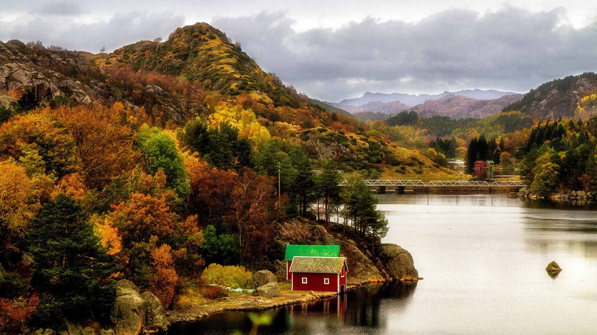 Photo Norway Rogaland Nature Autumn mountain river Coast 1920x1080