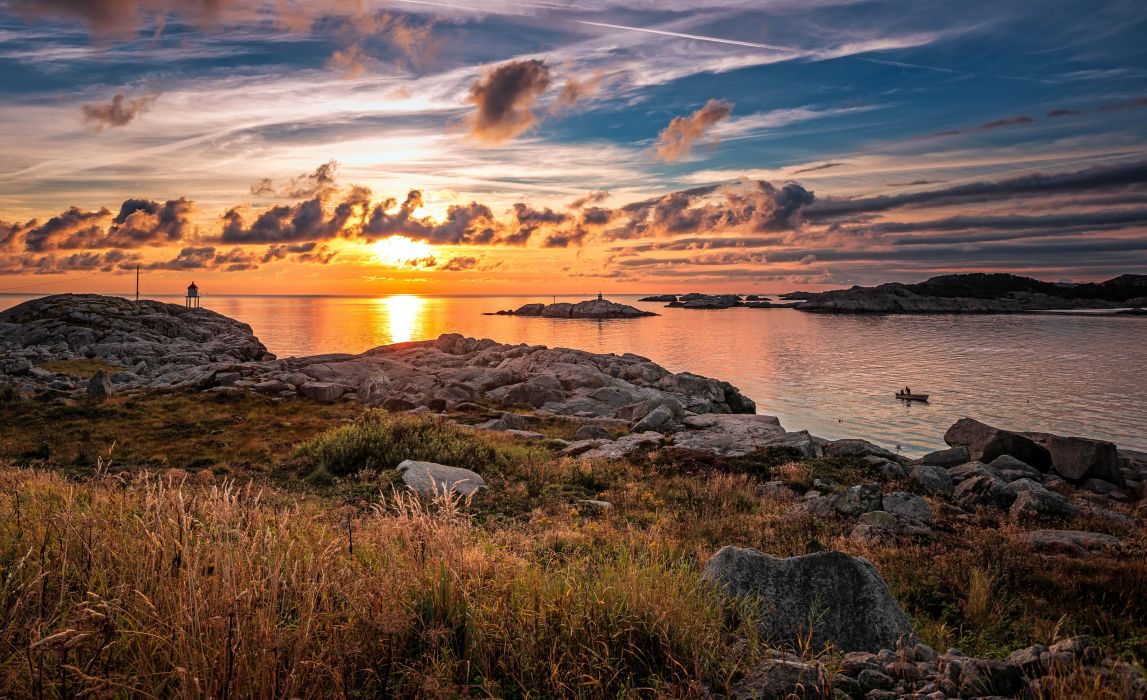 Norway Scenery Sunrises and sunsets Coast Stones Clouds Rogaland Nature wallpaperx3000