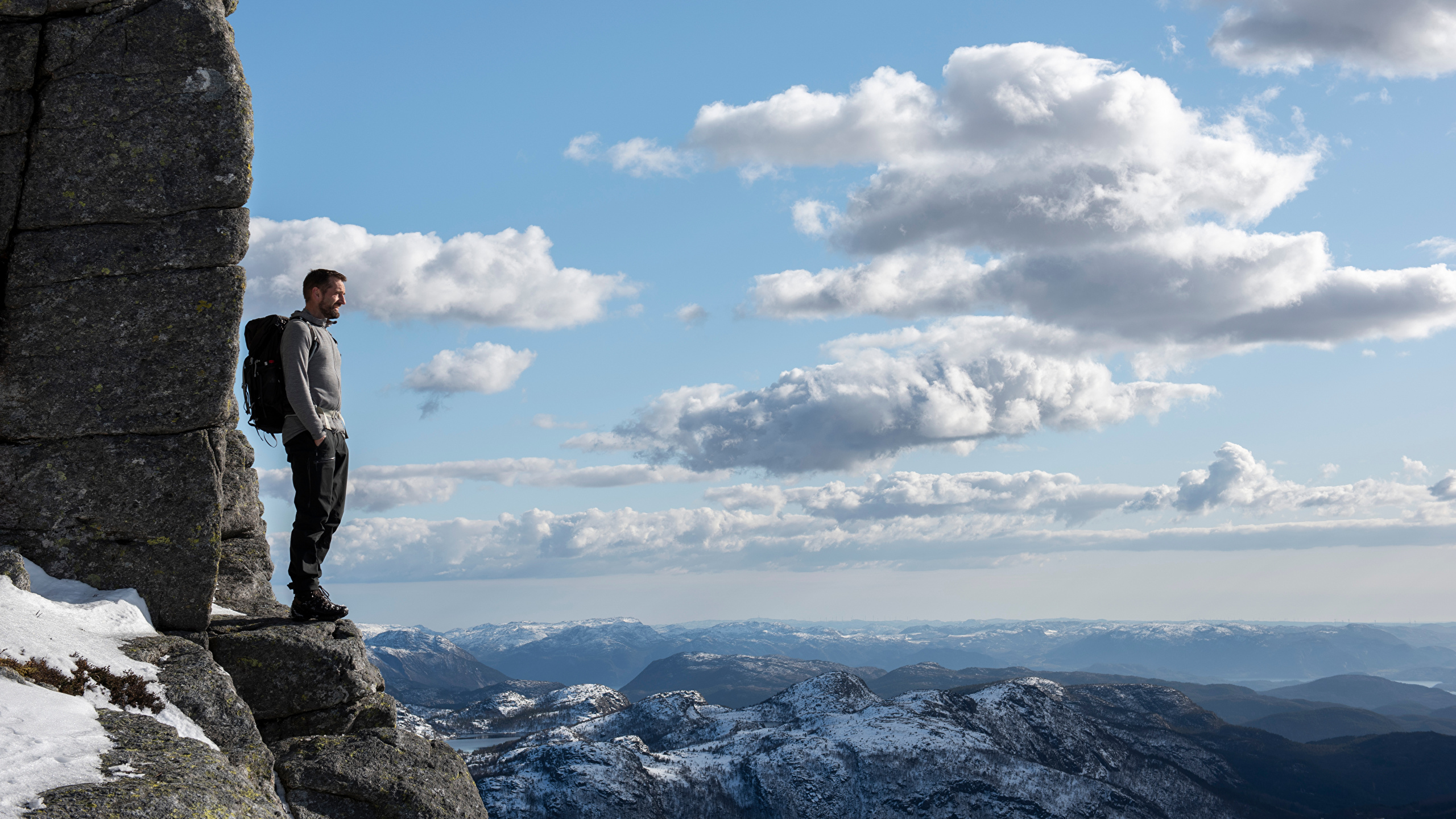 Wallpaper Norway Man Rogaland Rock Nature mountain Clouds 2560x1440