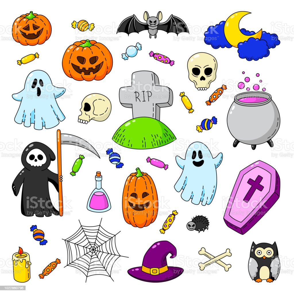Happy Halloween Background Wallpaper Vector Cartoon Doodle Icon Set Stock Illustration Image Now