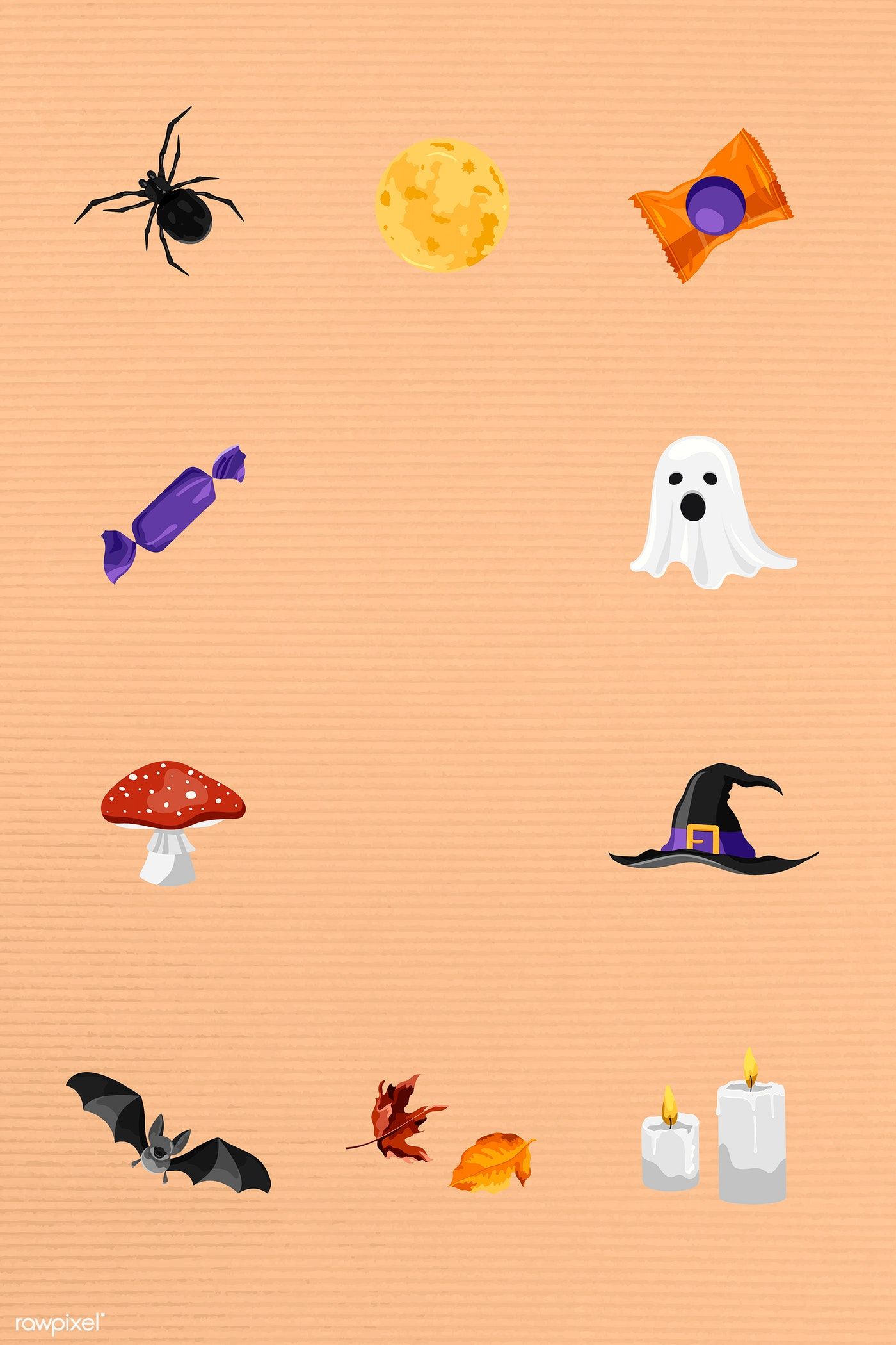 Halloween elements frame on pastel orange background vector. free image by rawpixel.com / Aew. Halloween patterns, Orange background, Vector free