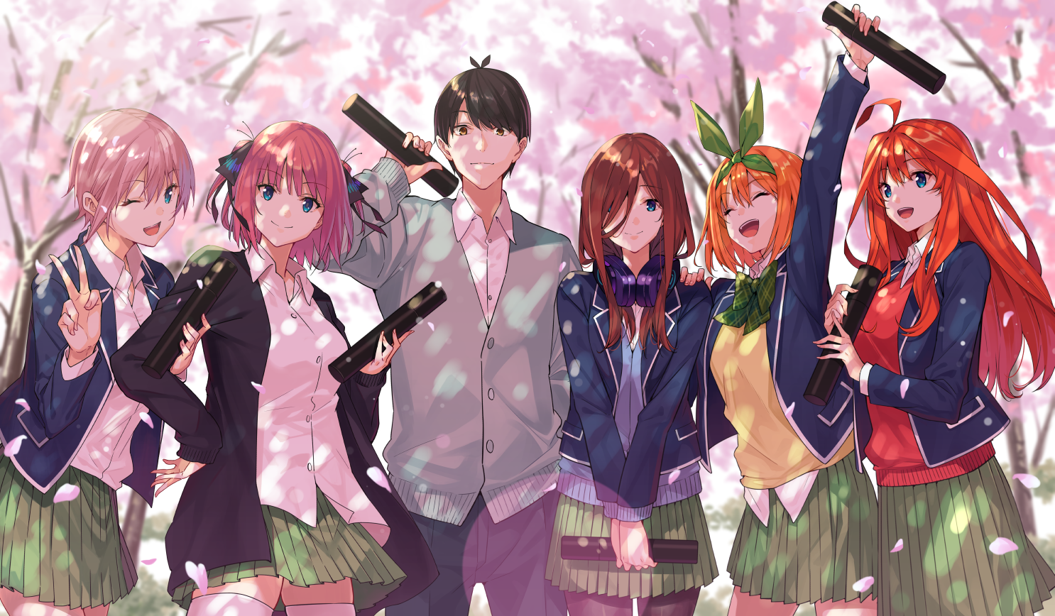 Nakano Nino, Nakano Miku, Nakano Yotsuba, Nakano Itsuki, Nakano Ichika, And 1 More (go Toubun No Hanayome) Drawn