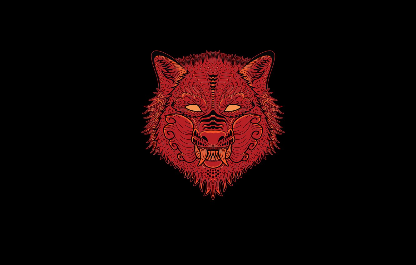 Wallpaper face, red, wolf, minimalism, black background, wolf image for desktop, section минимализм