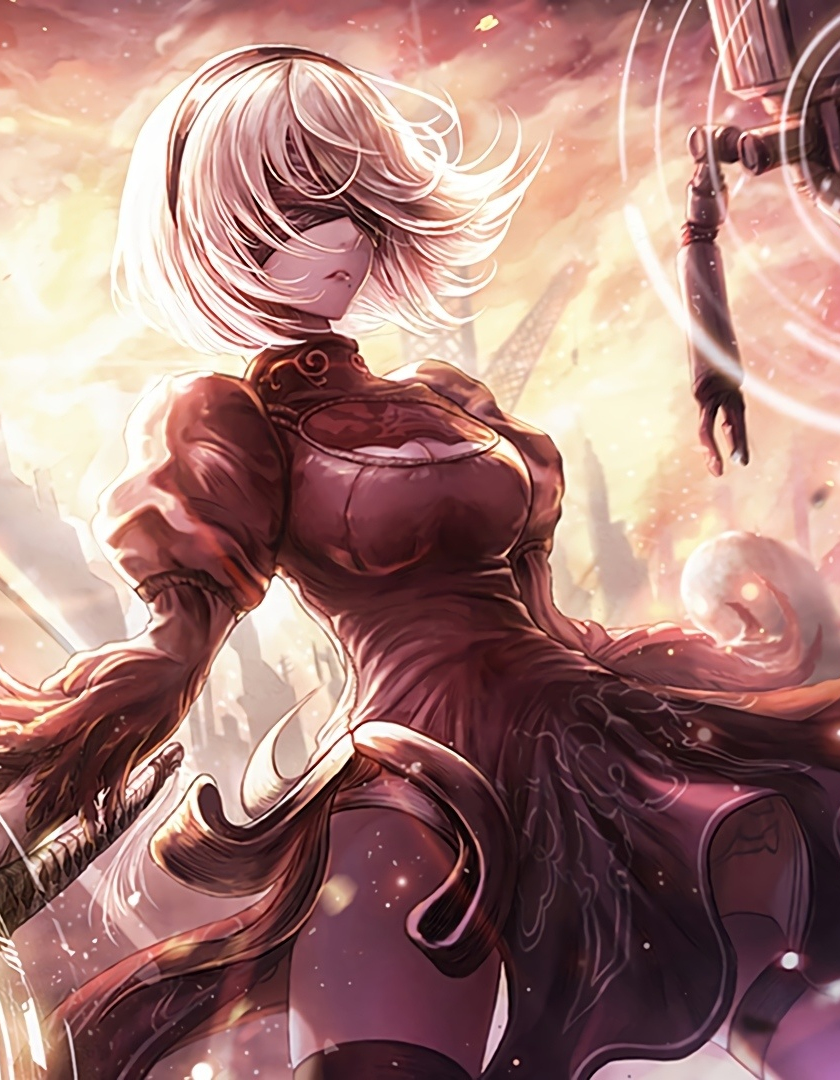 Download nier: automata, artwork, hot warrior, short hair 840x1160 wallpaper, iphone 4, iphone 4s, ipod touch, 840x1160 HD image, background, 7878