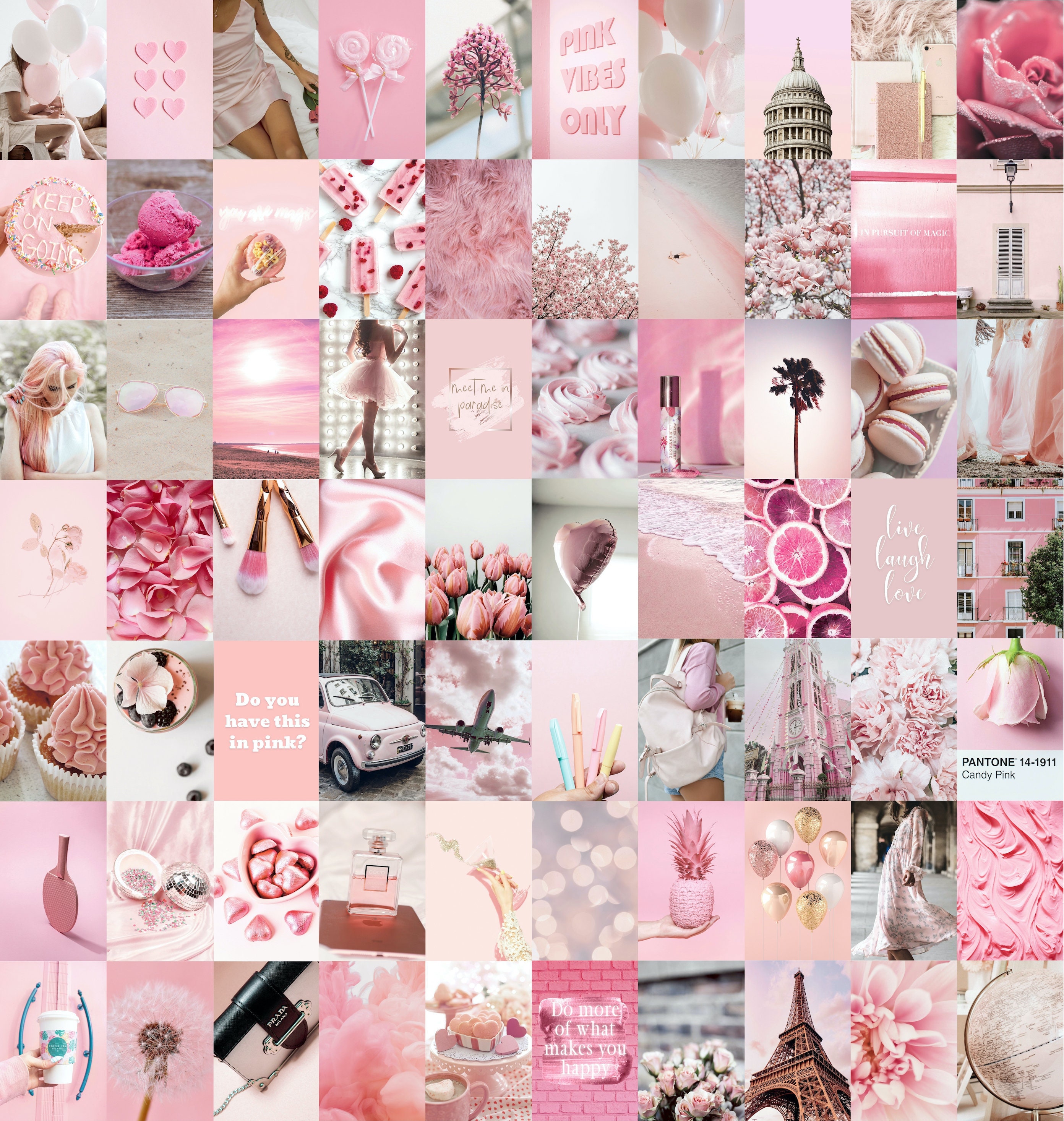 Wall Collage Kit, Pink Collage Kit, Soft Pink Light Pink Aesthetic, DIGITAL DOWNLOAD, 70 pcs