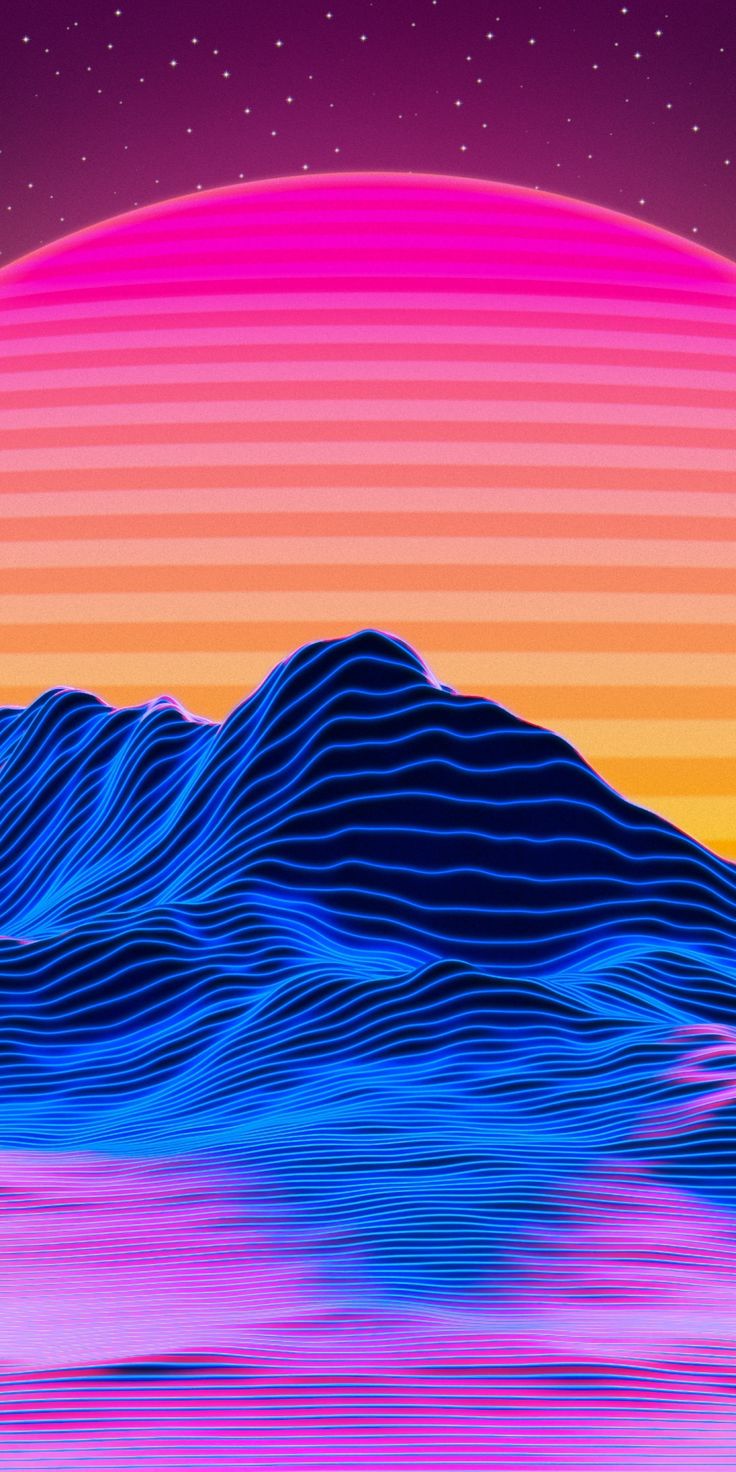 Mountains, landscape, retro art, big sun, sunset wallpaper. Vaporwave wallpaper, Sunset wallpaper, Retro art