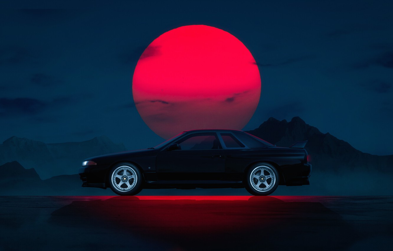 Wallpaper Auto, Machine, Nissan, Car, Star, Black, Sun, Night, Skyline, Gran Turismo 6, Synthwave, New Retro Wave, Transport & Vehicles, By Rodion Yushmanov, Rodion Yushmanov, Nissan Skyline GT R R32 Image For Desktop