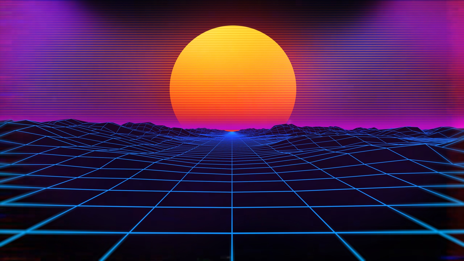 Wallpaper 4k Cyberpunk Sunset Grid Mountains Sun Dark Design 4k Wallpaper