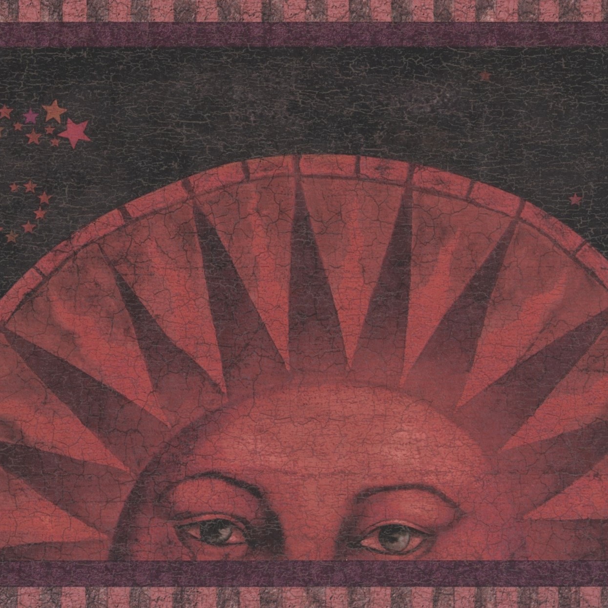 Dundee Deco's Peel and Stick Wallpaper Border Maroon Black Sun Moon Wall Border Retro Design, 15 ft x 7 in, Self Adhesive