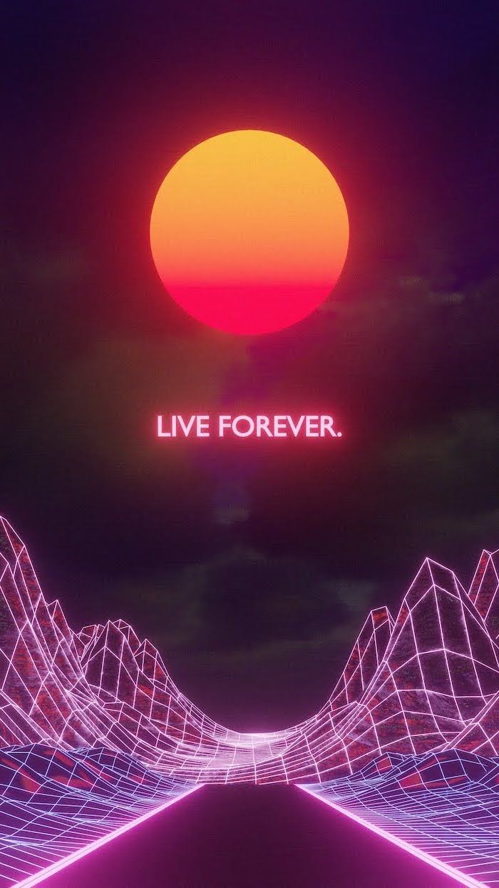 Live Forever Neon Sign Animated Sun In The Middle Vintage Aesthetic Wallpaper Futuristic Backgroun. Vaporwave Wallpaper, Aesthetic Wallpaper, Vaporwave Aesthetic