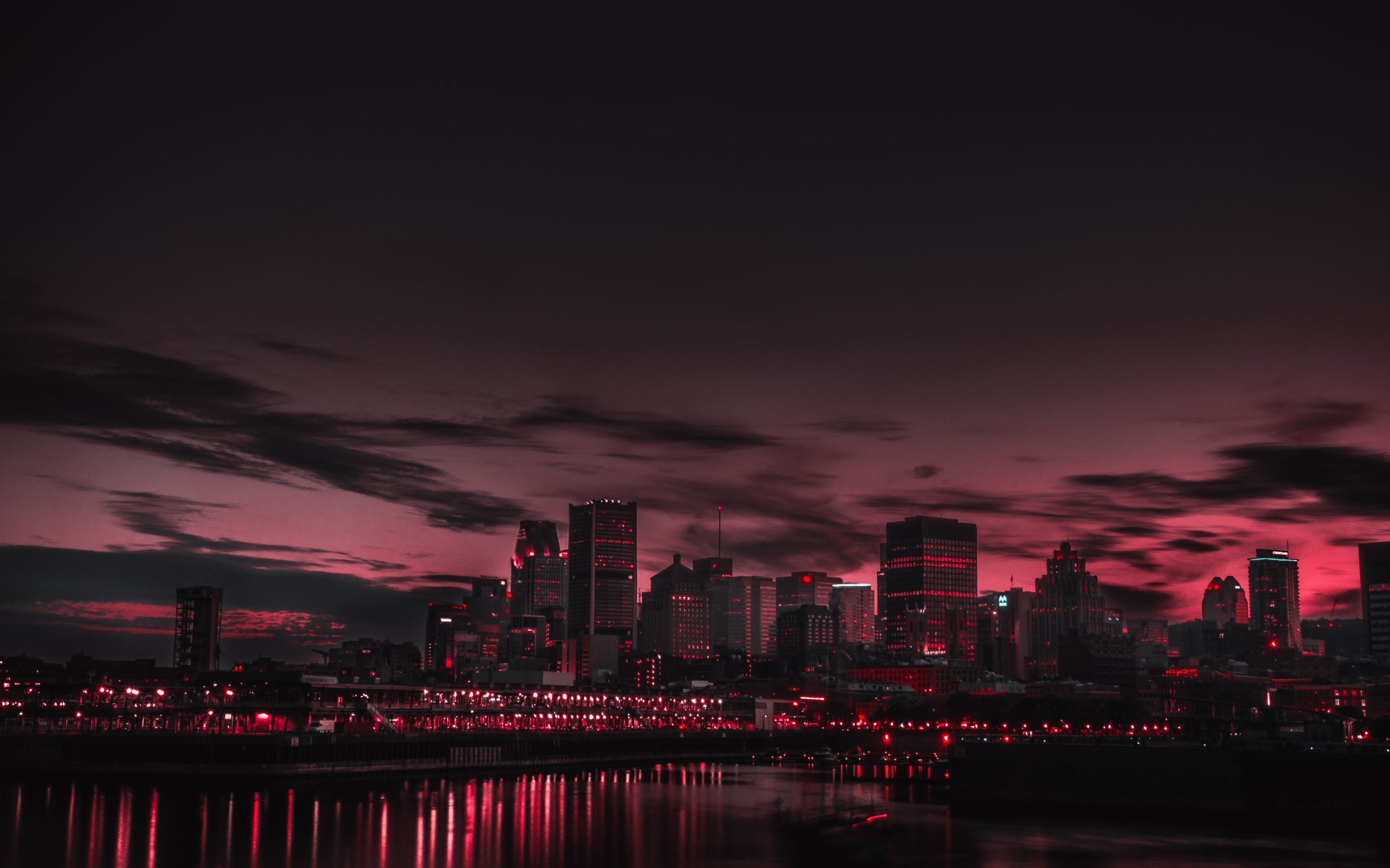 Wallpaper 4k Red Night Panorama Buildings Lights Red Sky 4k Wallpaper