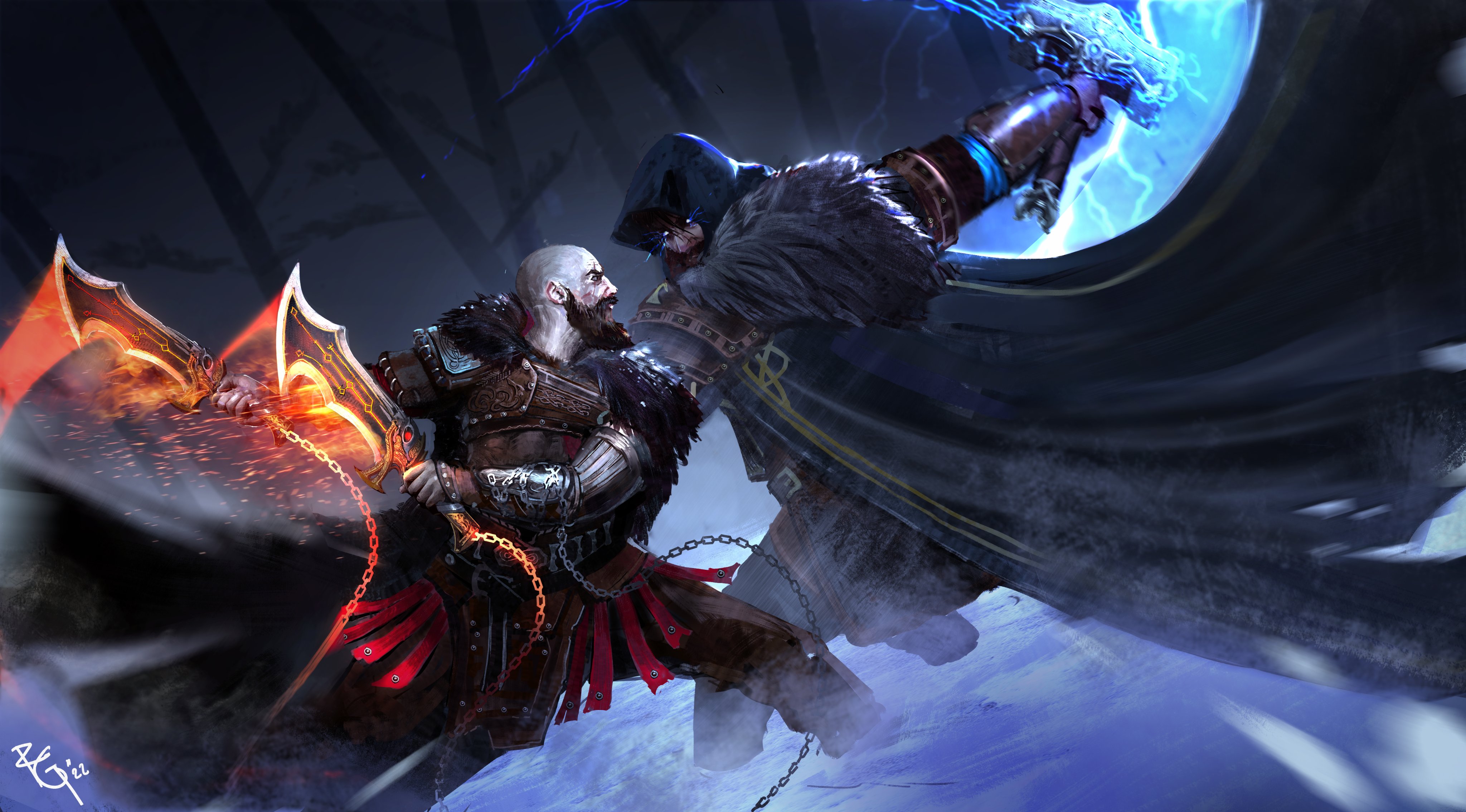 Kaptain Kuba to for getting 5th place on my #GodofWarRagnarok art contest This is an epic depiction of Kratos vs Thor