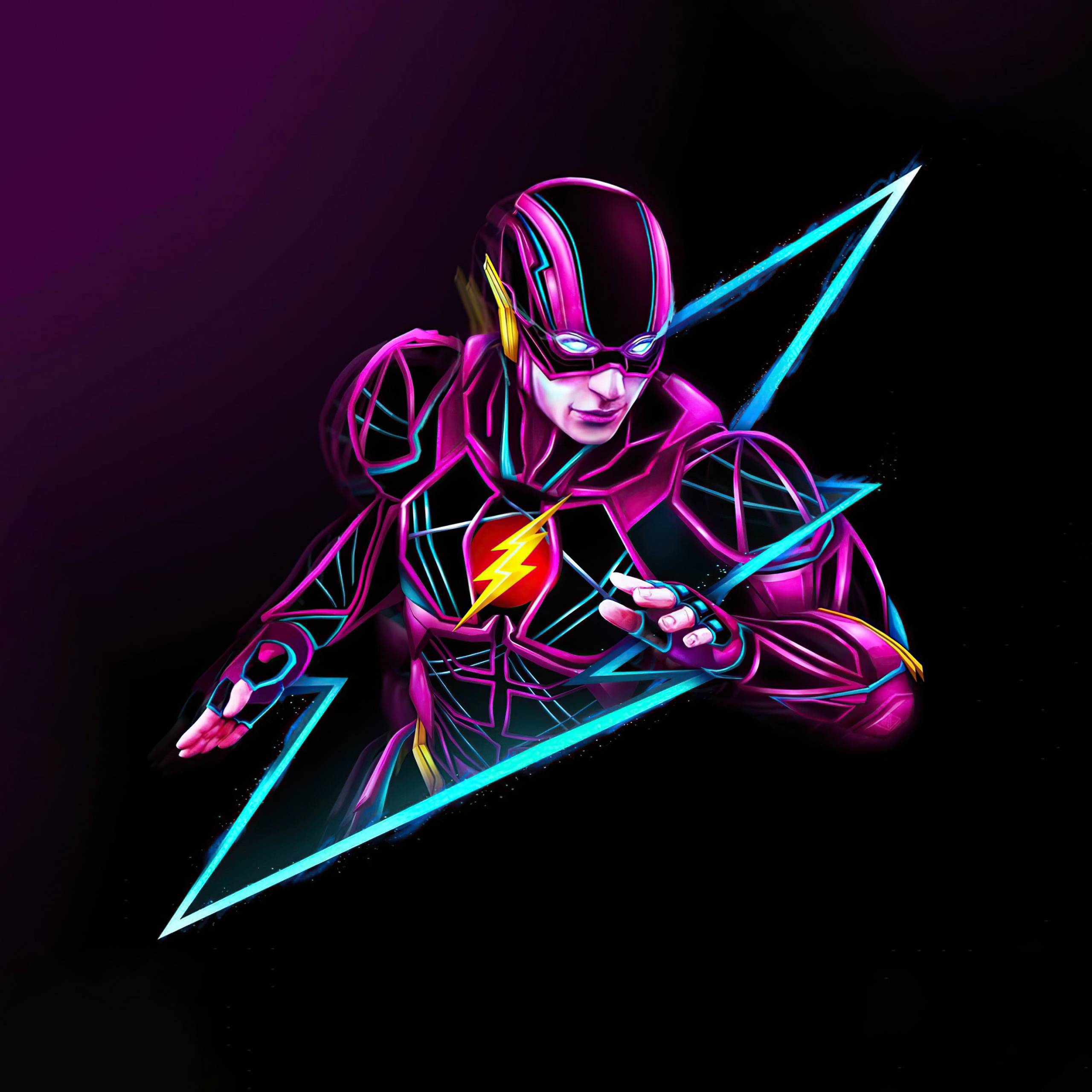 The Flash Wallpaper 4K, Neon art, Purple background, Multicolor, 5K, Graphics CGI