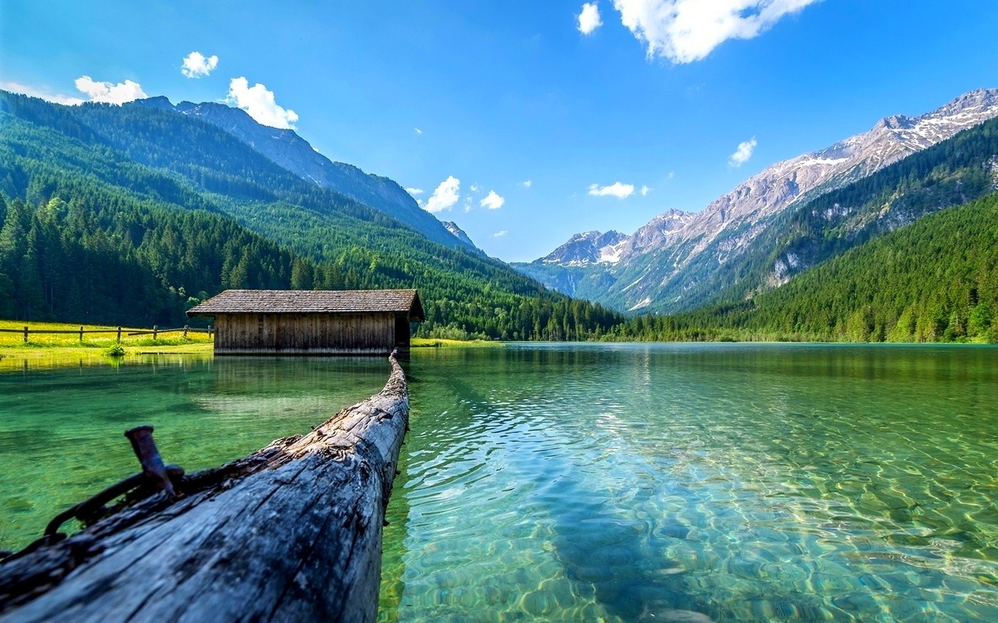 lake, Nature, Boathouses, Mountain, Landscape, Log, Summer, Forest, Daylight, Water, Austria Wallpaper HD / Desktop and Mobile Background