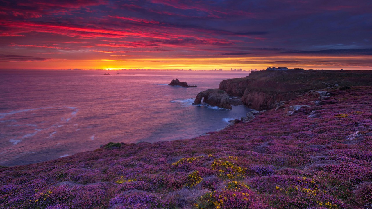 Wallpaper Land's End, Cornwall, summer, sunset, 5K, Travel