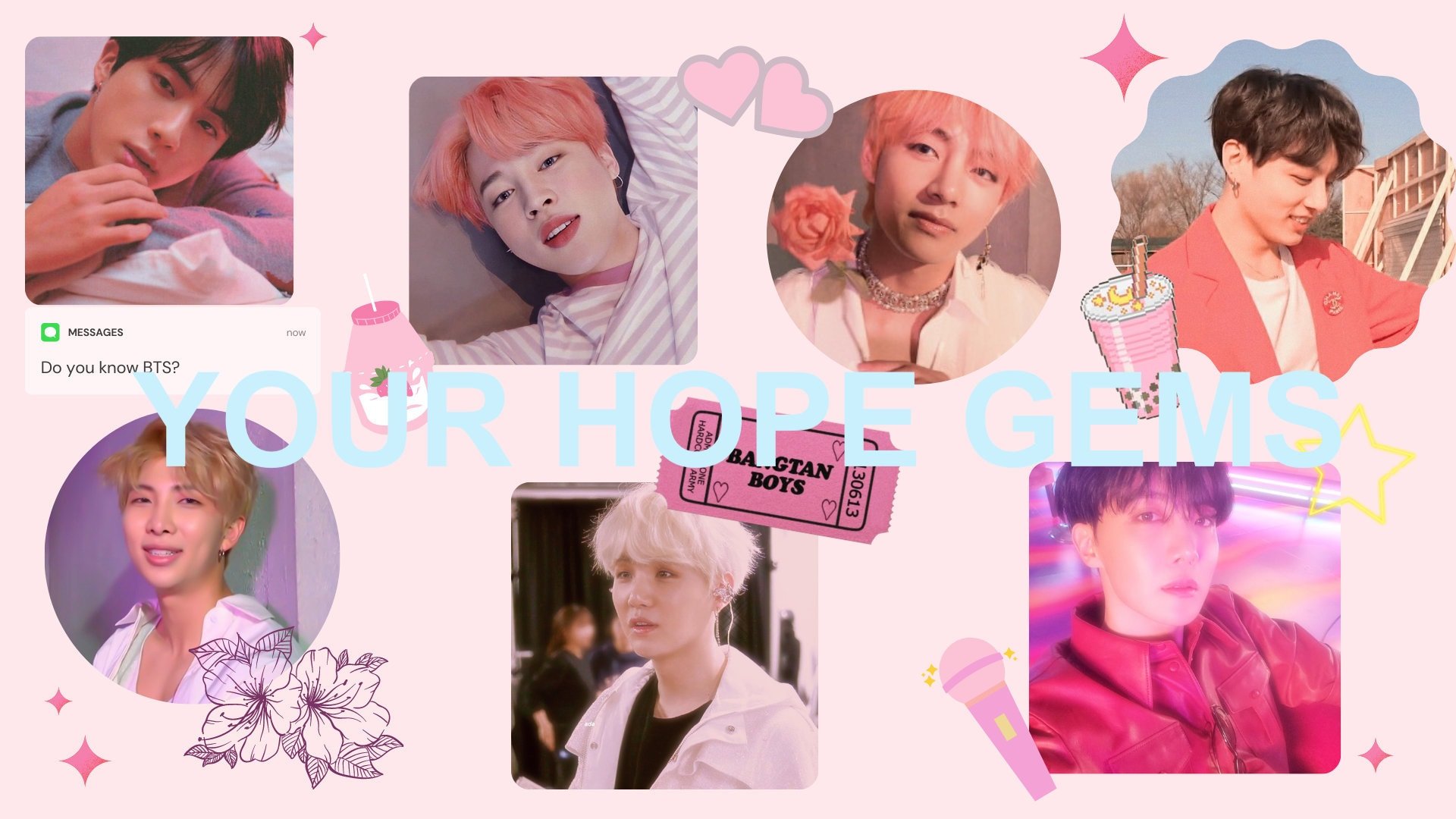 BTS Pink Aesthetic Desktop Wallpaper Digital Download PNG PDF