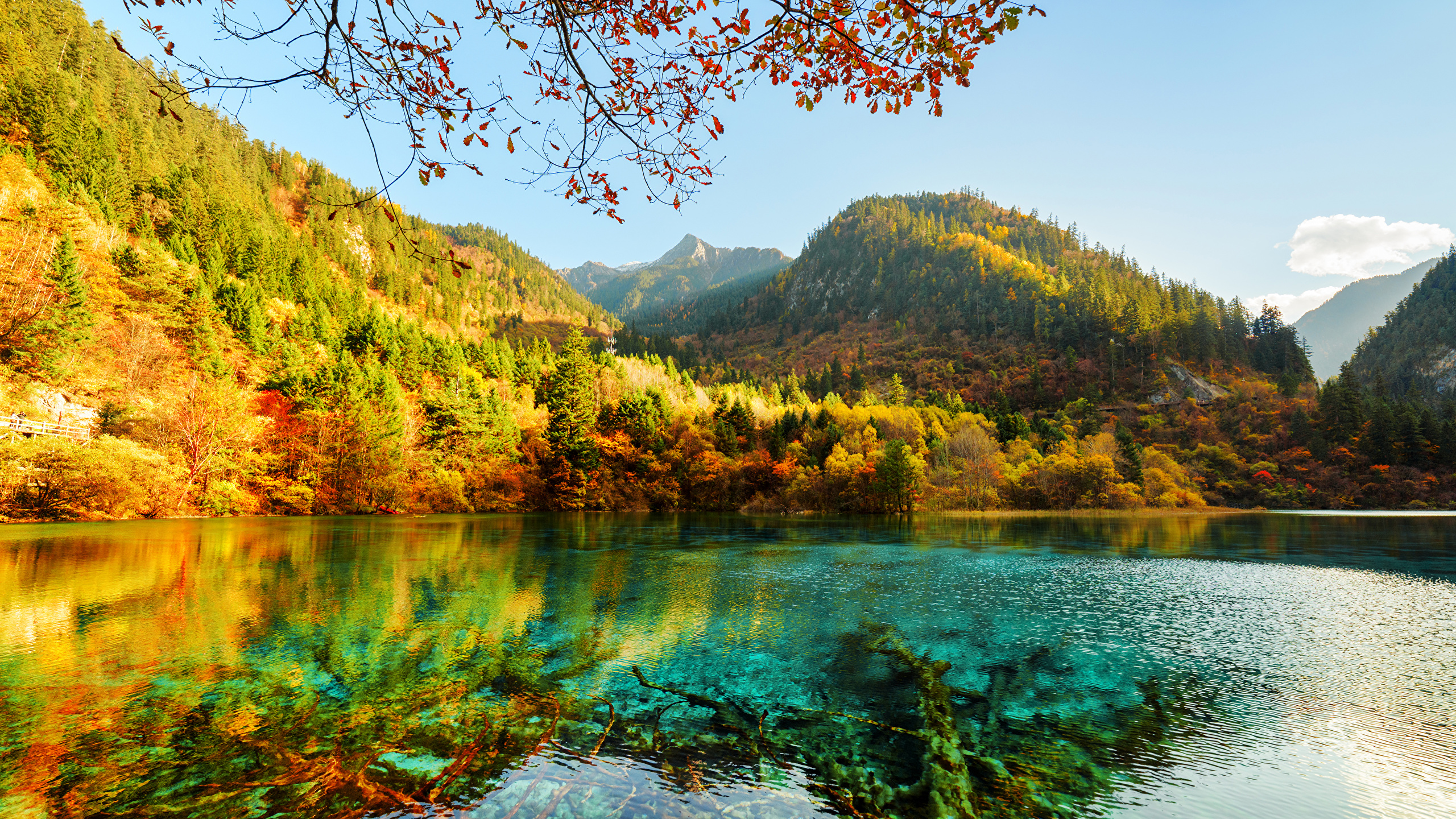 Picture Jiuzhaigou park China Nature Autumn Mountains Lake 2560x1440