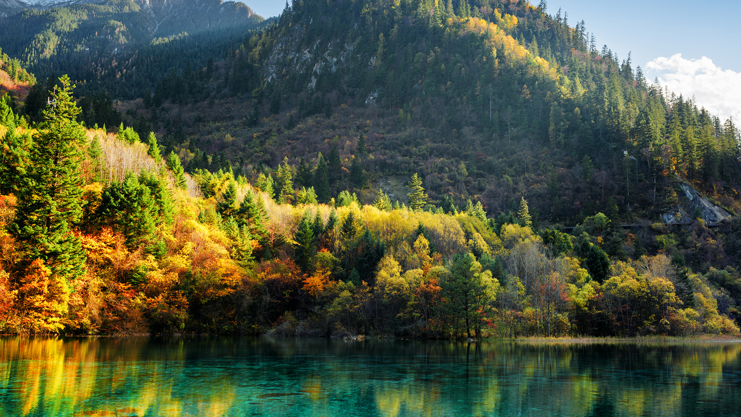 Image Jiuzhaigou park China Nature Autumn Mountains Lake 2560x1440
