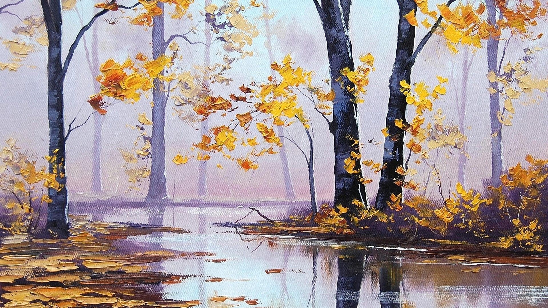 Autumn Scenery Oil Painting wallpaper. Autumn painting, Realistic oil painting, Landscape paintings