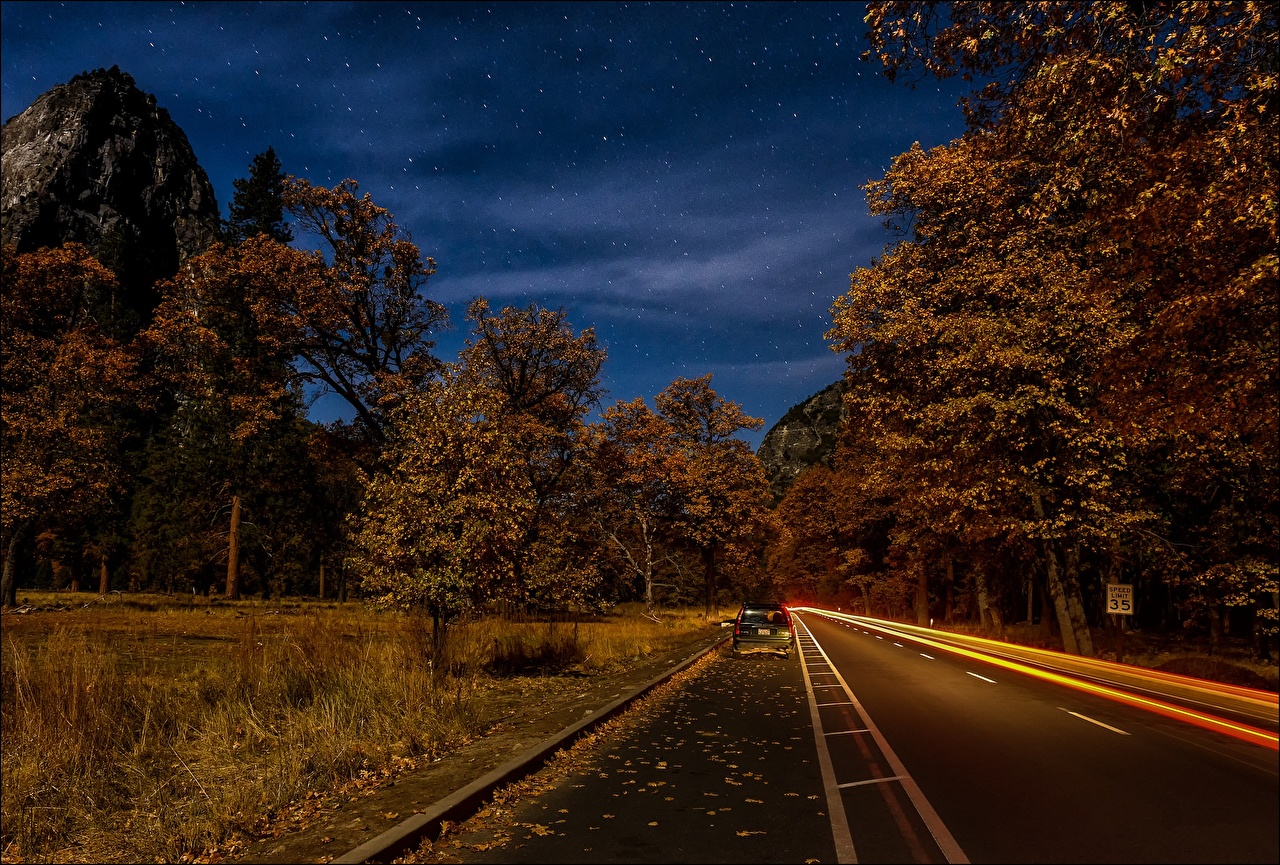 Photo Autumn Nature Sky Roads Motion Night Trees