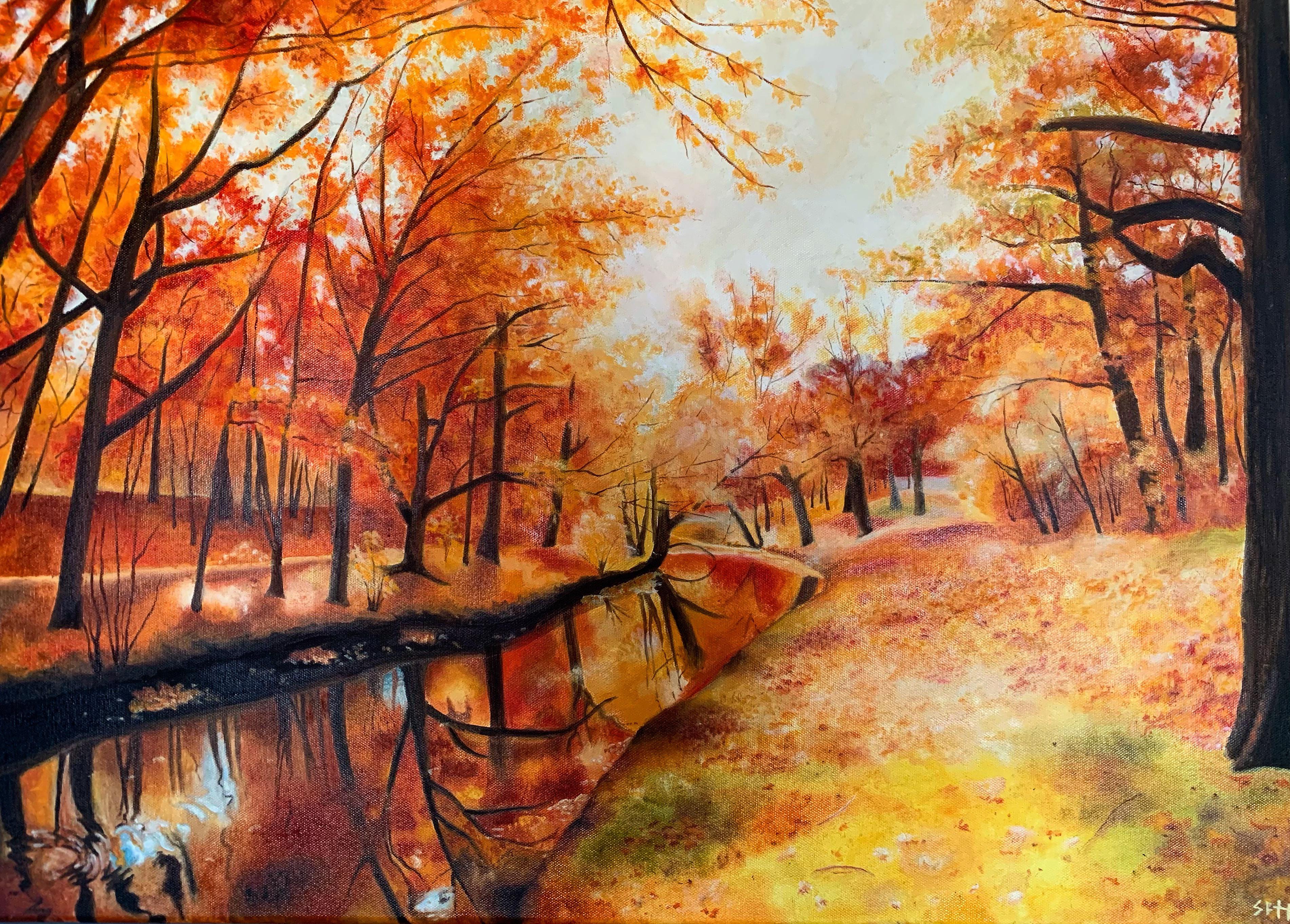 autumn landscape painting, a commission by me, 2020, oil on canvas