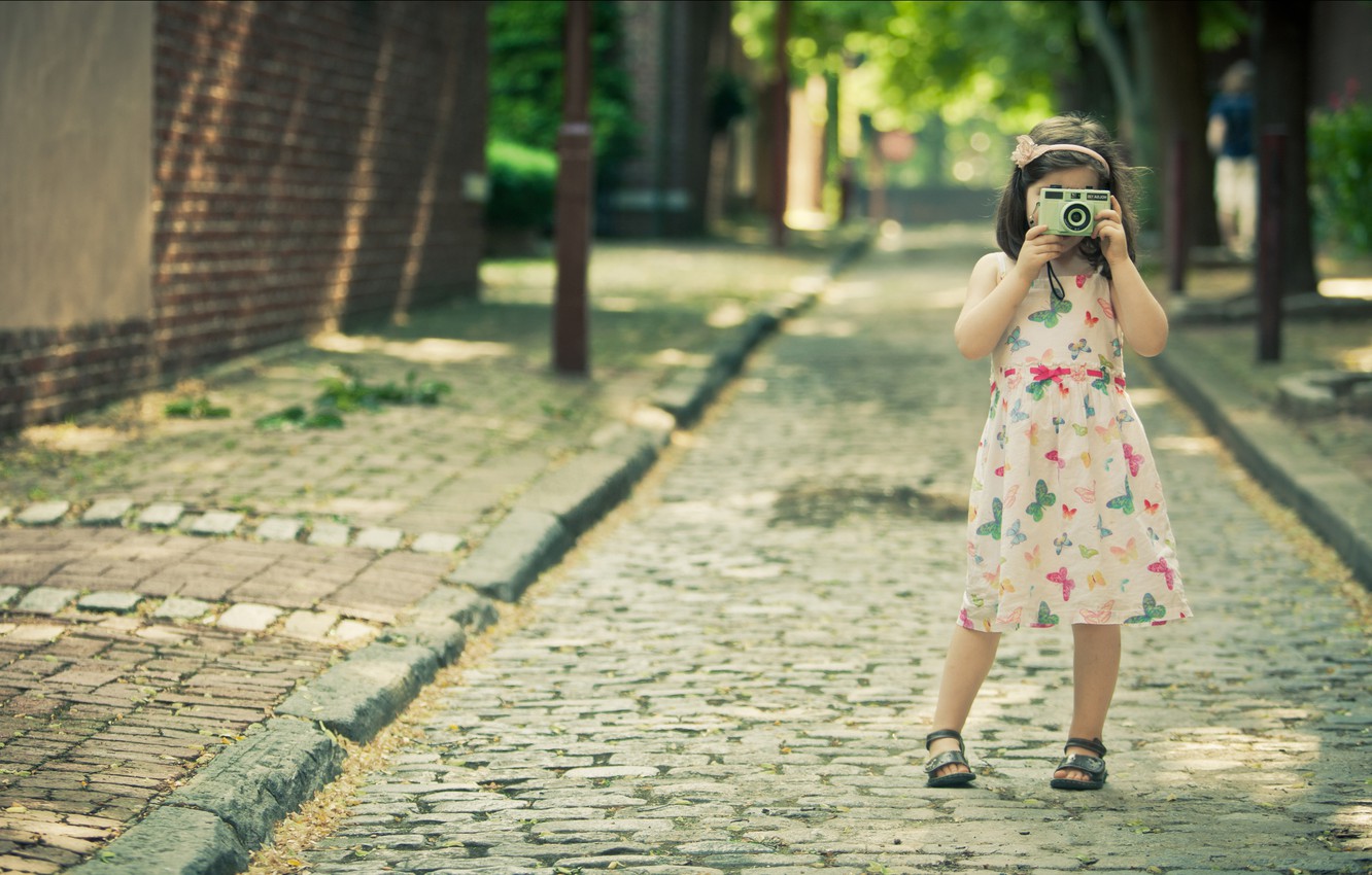 Wallpaper road, summer, girl, joy, happiness, freshness, children, girls, mood, street, girls, dress, the camera, girl, walk, kids image for desktop, section настроения