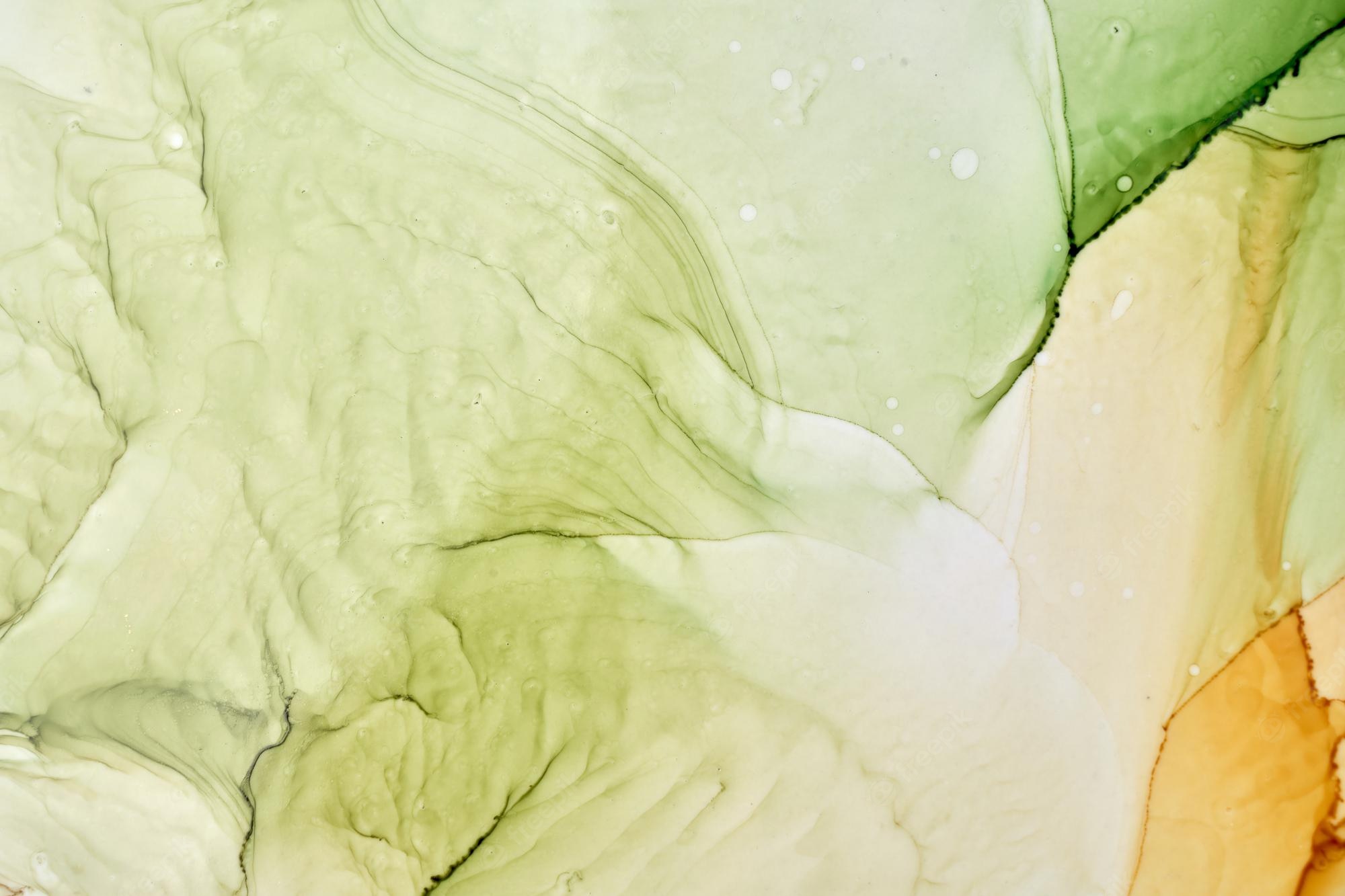 Premium Photo. Abstract ocher green watercolor background. yellow orange brown paint stains and spots in water, luxury fluid liquid art wallpaper, autumn colors mix