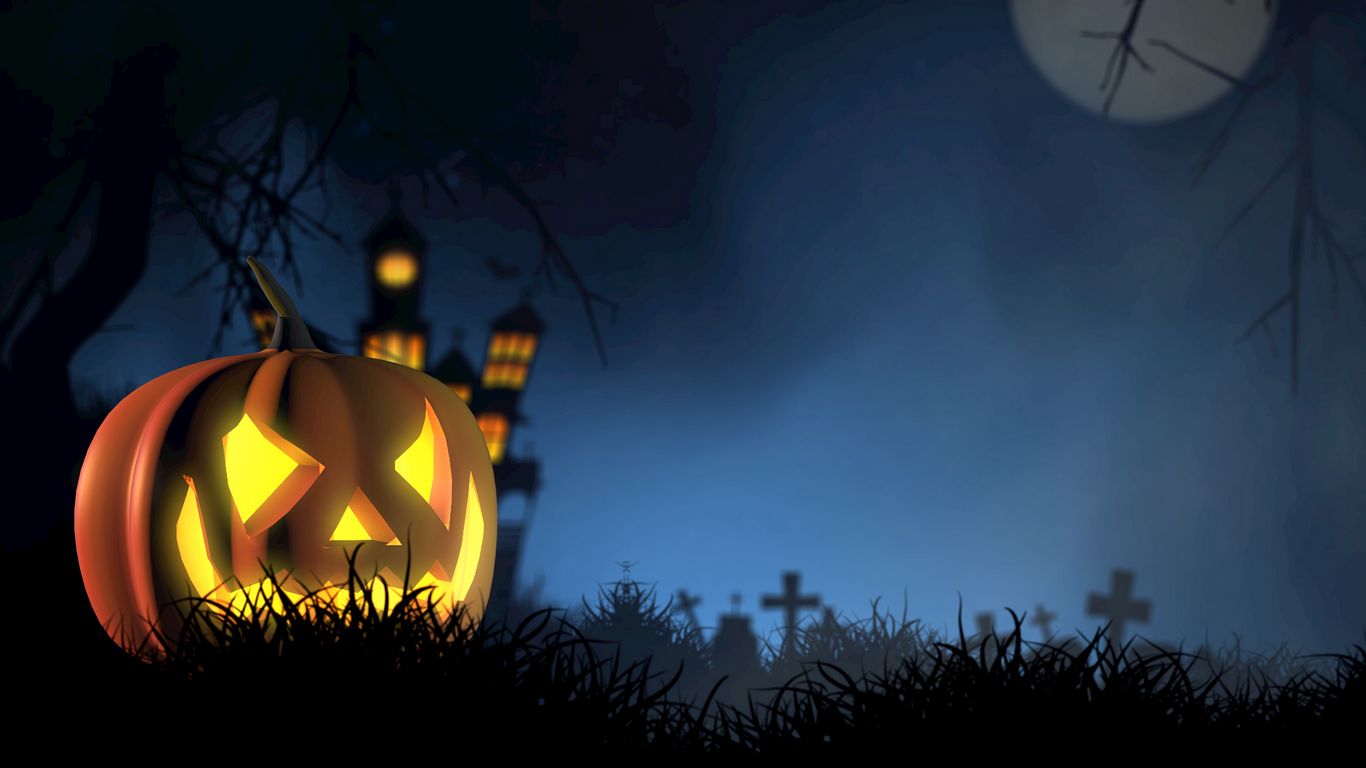 Download wallpaper 1366x768 halloween, pumpkin, spooky, face, autumn tablet, laptop HD background