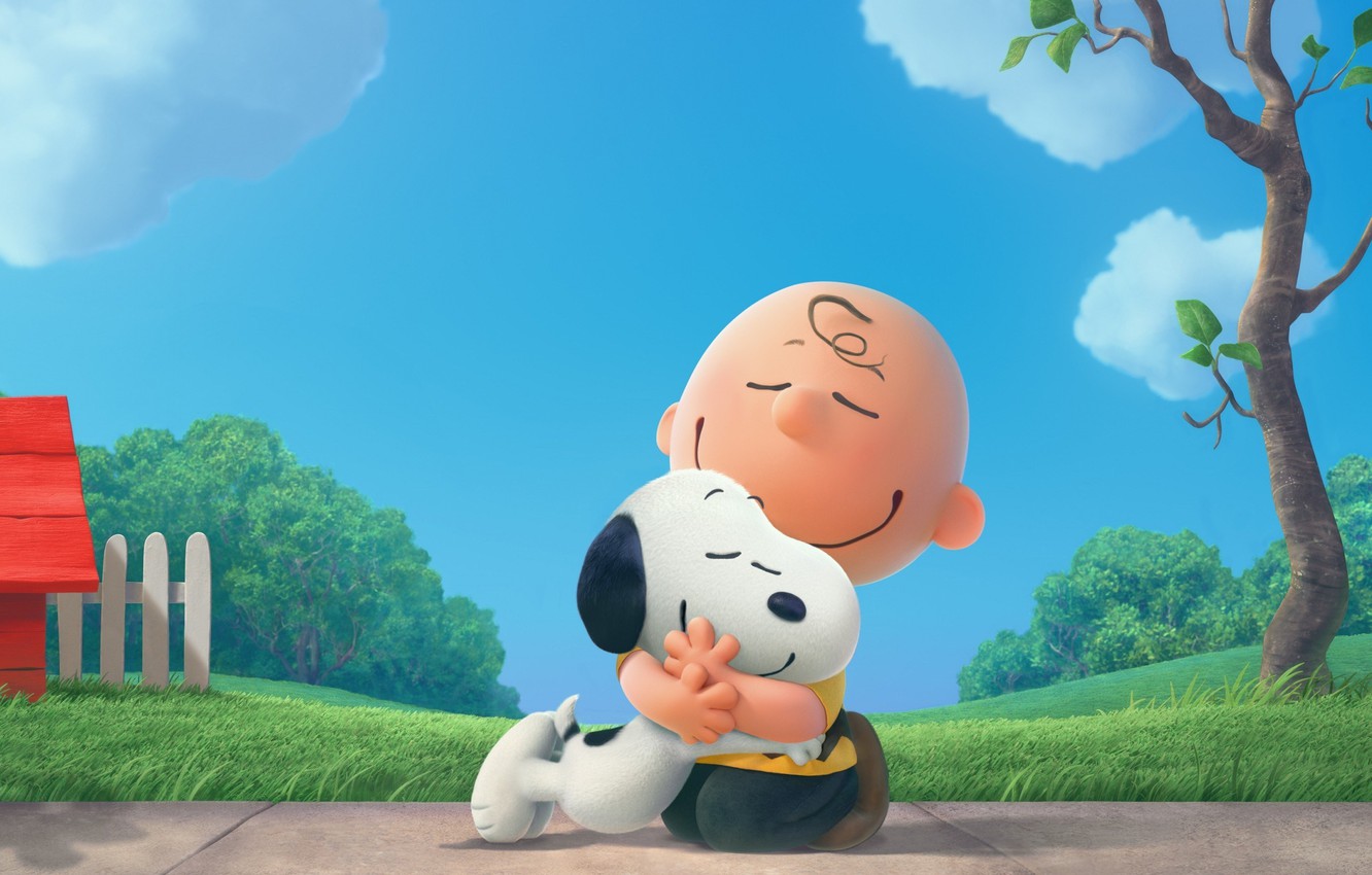 Wallpaper puppy, dog, tree, boy, cartoon, friendship, friends, Charlie Brown, Beagle, Snoopy, "Sniffy", The Peanuts Movie, The Peanuts, Woodstock, Charles M. Schulz, Snoopy and Charlie image for desktop, section фильмы