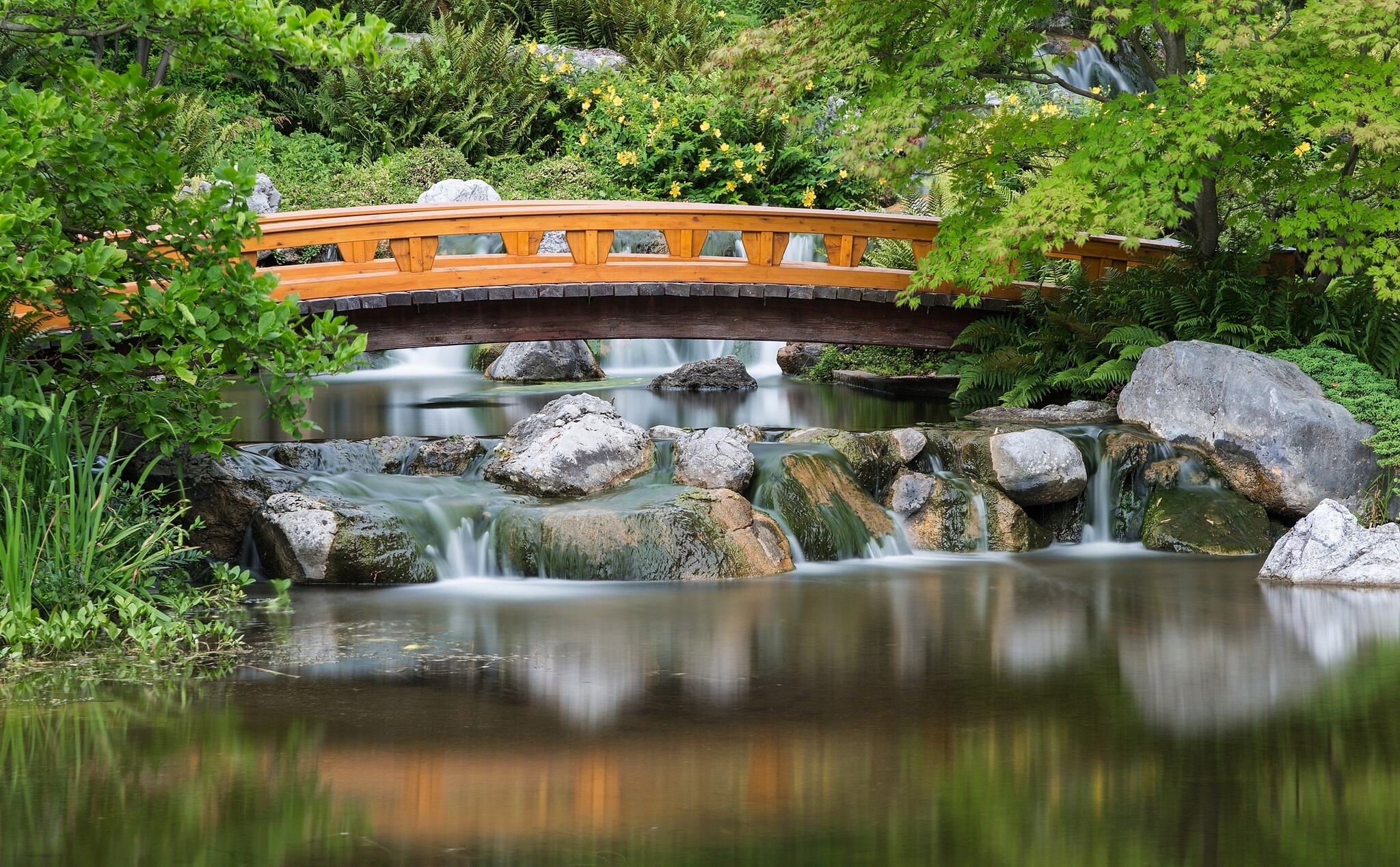 Japanese Garden asian garden lake reflection river pool mood bridge wallpaperx1268