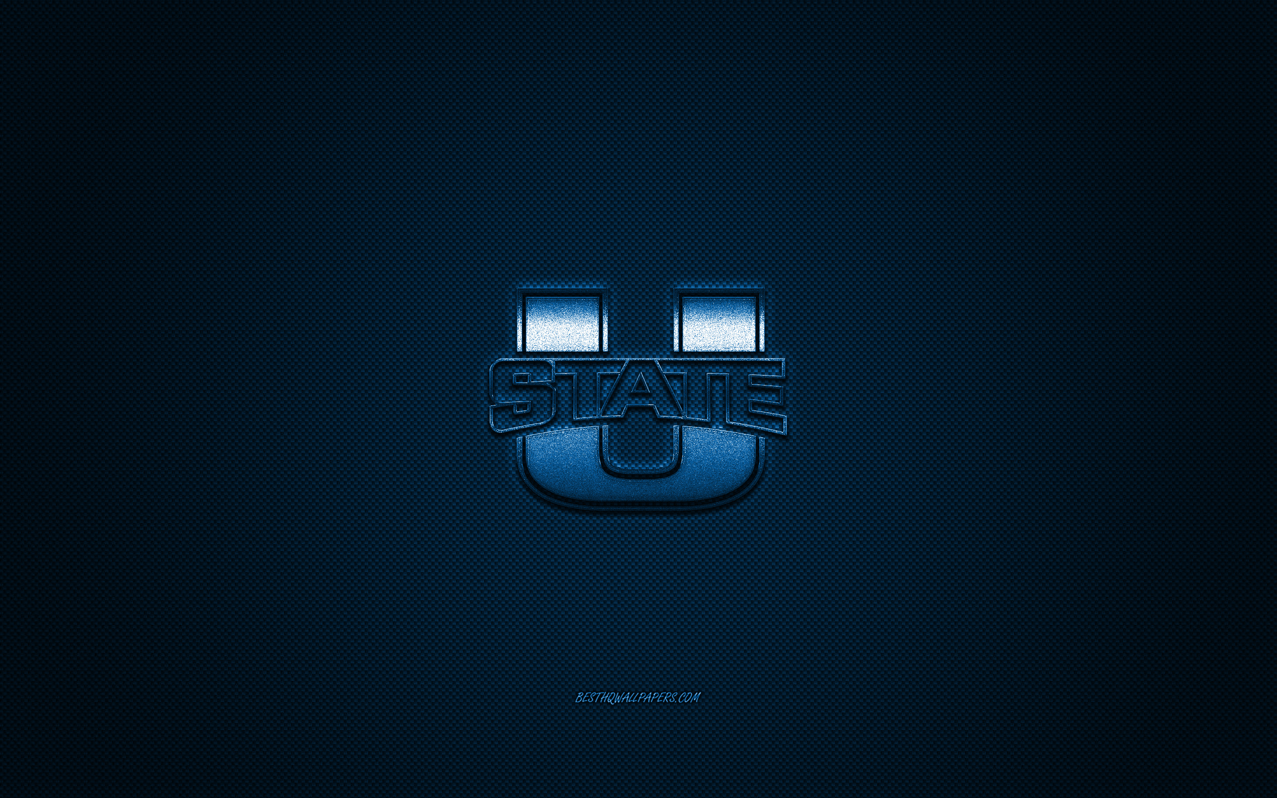 Download wallpaper Utah State Aggies logo, American football club, NCAA, blue logo, blue carbon fiber background, American football, Logan, Utah, USA, Utah State Aggies for desktop with resolution 2560x1600. High Quality HD