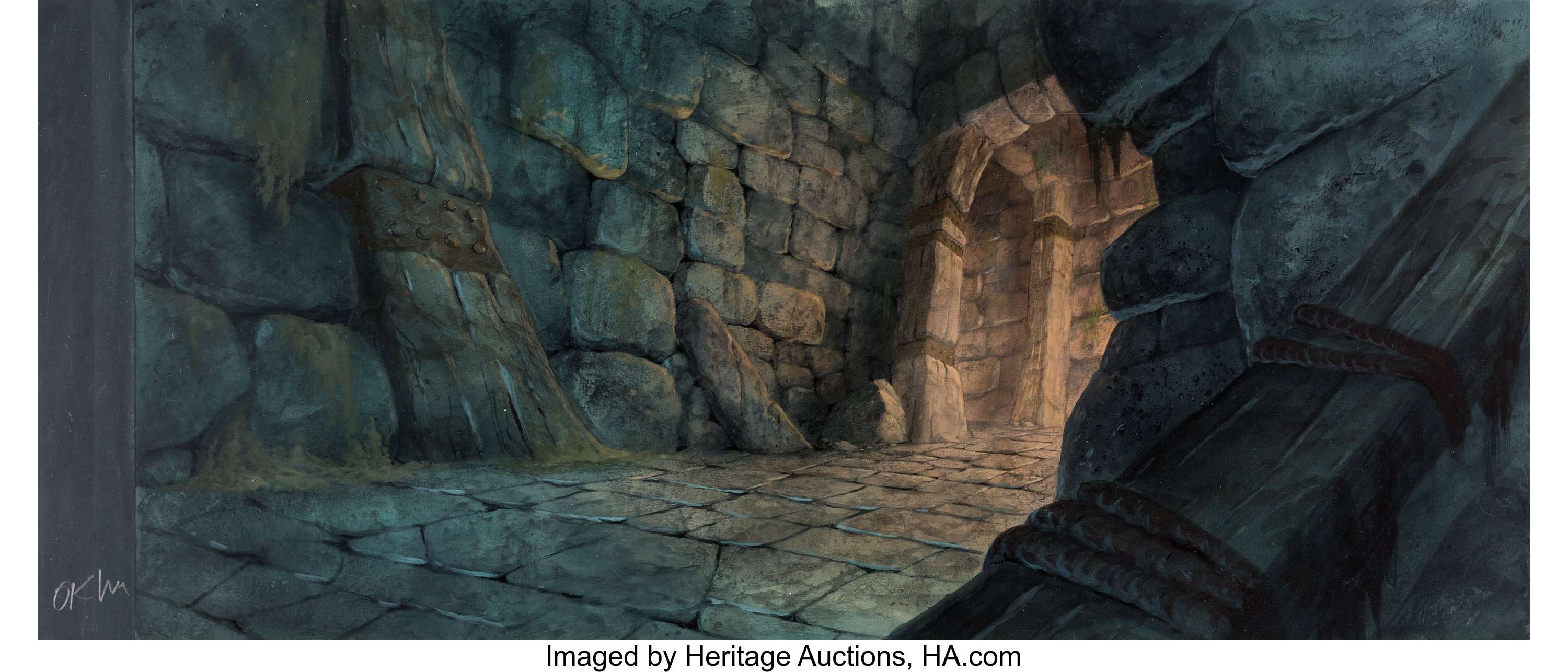 The Black Cauldron Painted Pan Production Background by James. Lot