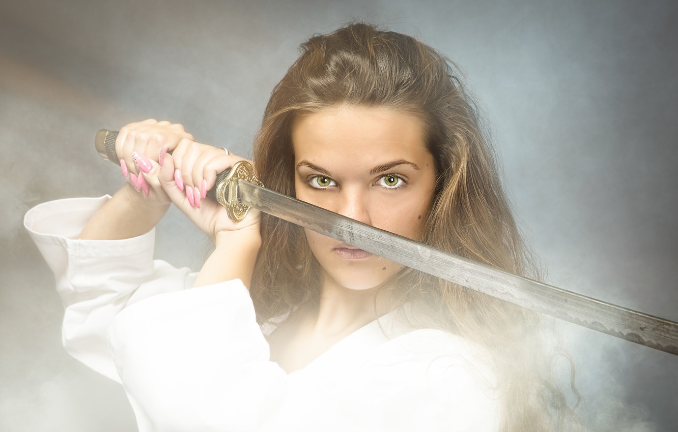 Wallpaper sword, woman, katana, look, warrior image for desktop, section оружие