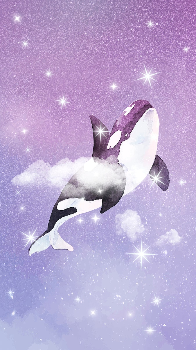 Aesthetic whale iPhone wallpaper, sparkling. Free Photo Illustration