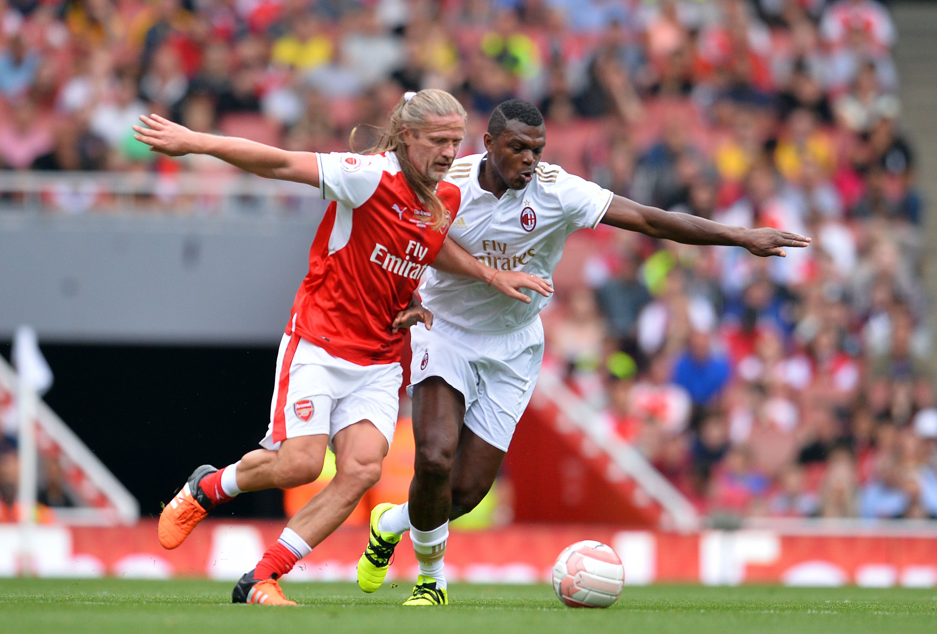 BBC Sport Petit and Marcel Desailly turn back the clock in an Arsenal Legends against Milan Glorie charity match