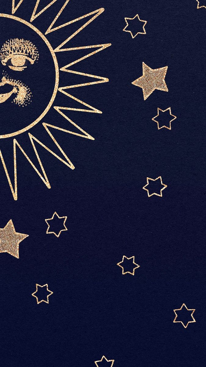 Gold celestial sun face and stars pattern on black background design element. free image by raw. iPhone background wallpaper, Graphic wallpaper, Witchy wallpaper