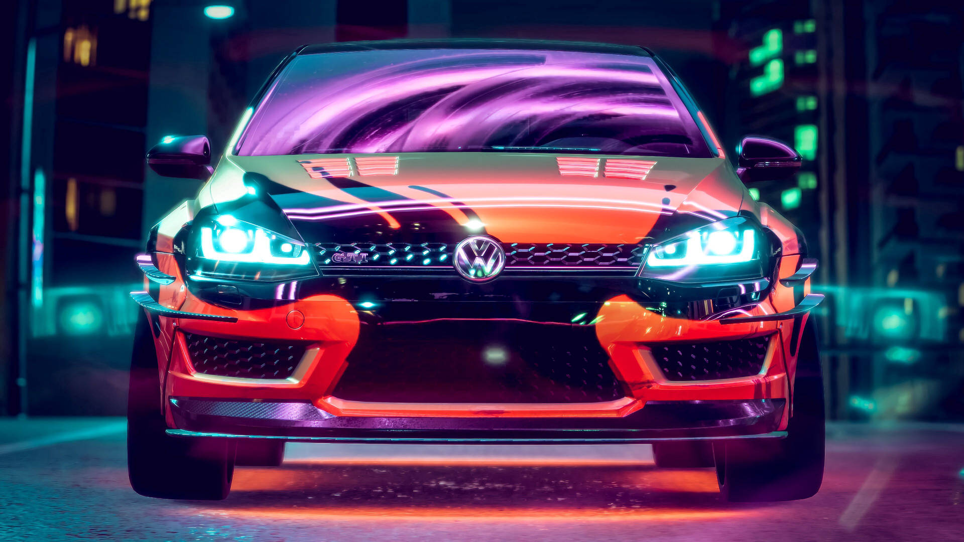 Download Volkswagen Golf Gti, Volkswagen, Car, Neon, Backlight, Tuning Wallpaper