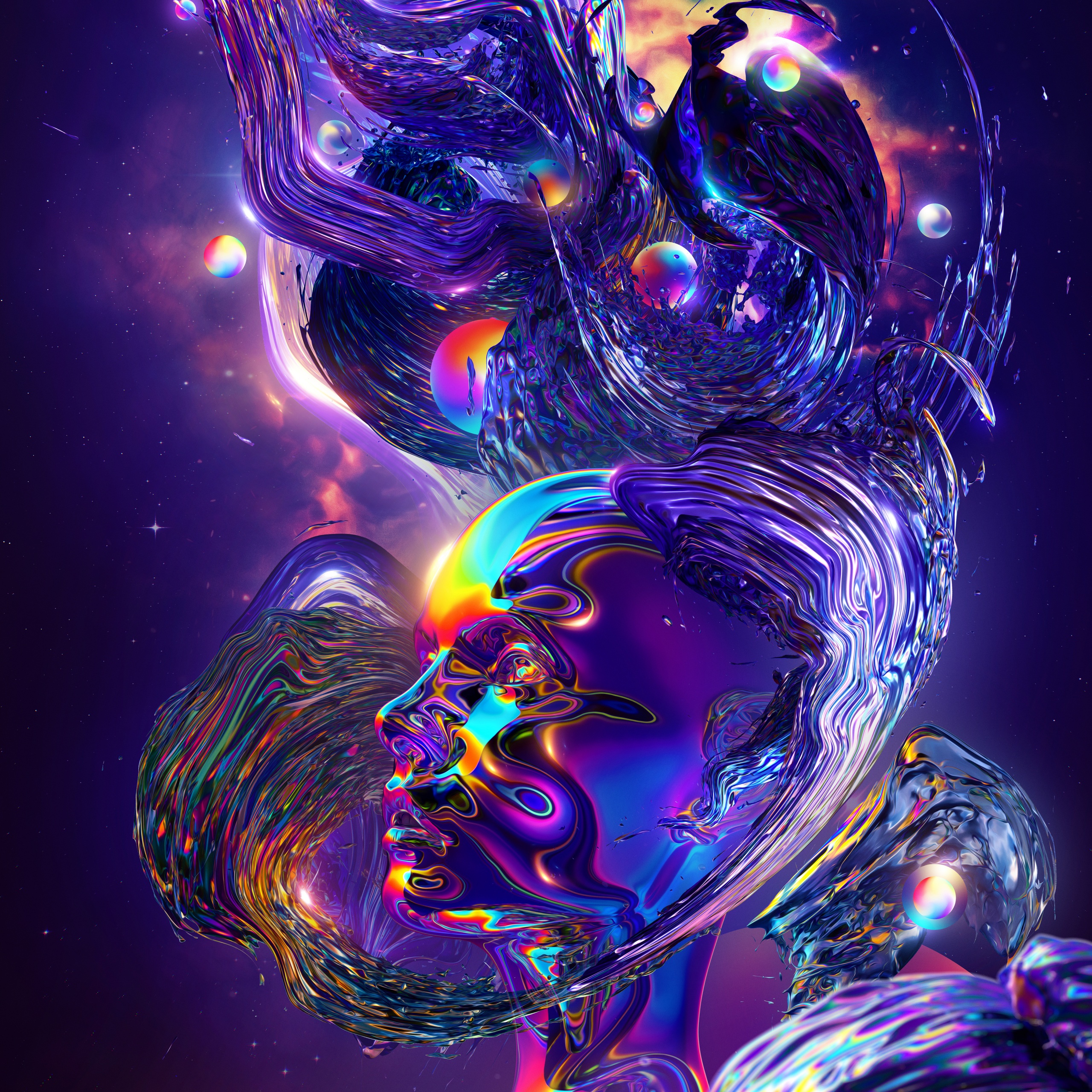 Woman Wallpaper 4K, Dream, Space, Psychedelic, Rainbow, Colorful, Fantasy