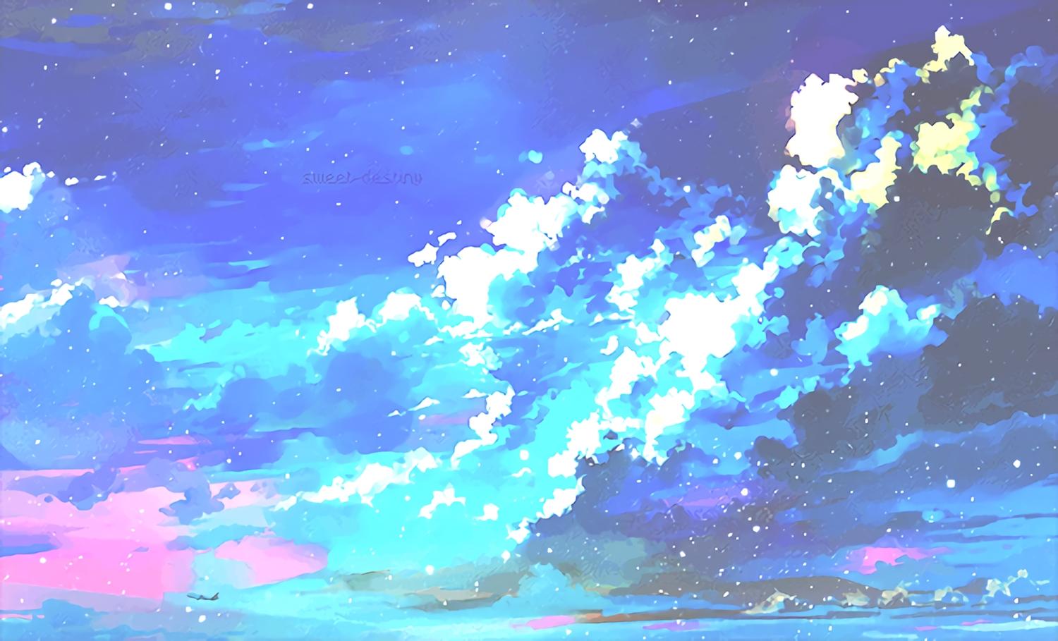 Anime Night Stars Sky Clouds Scenery 4K Wallpaper iPhone HD Phone #7720i