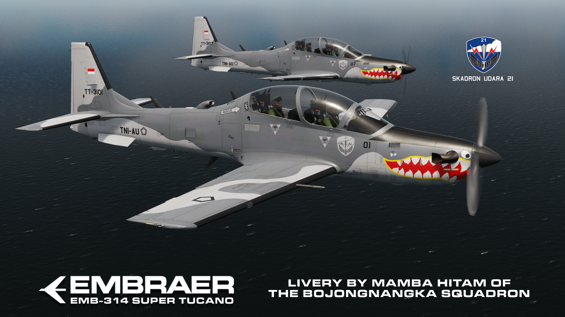 Indonesian Air Force TNI AU EMB 314 Super Tucano. Skadron Udara 21. WALLPAPER ONLY!
