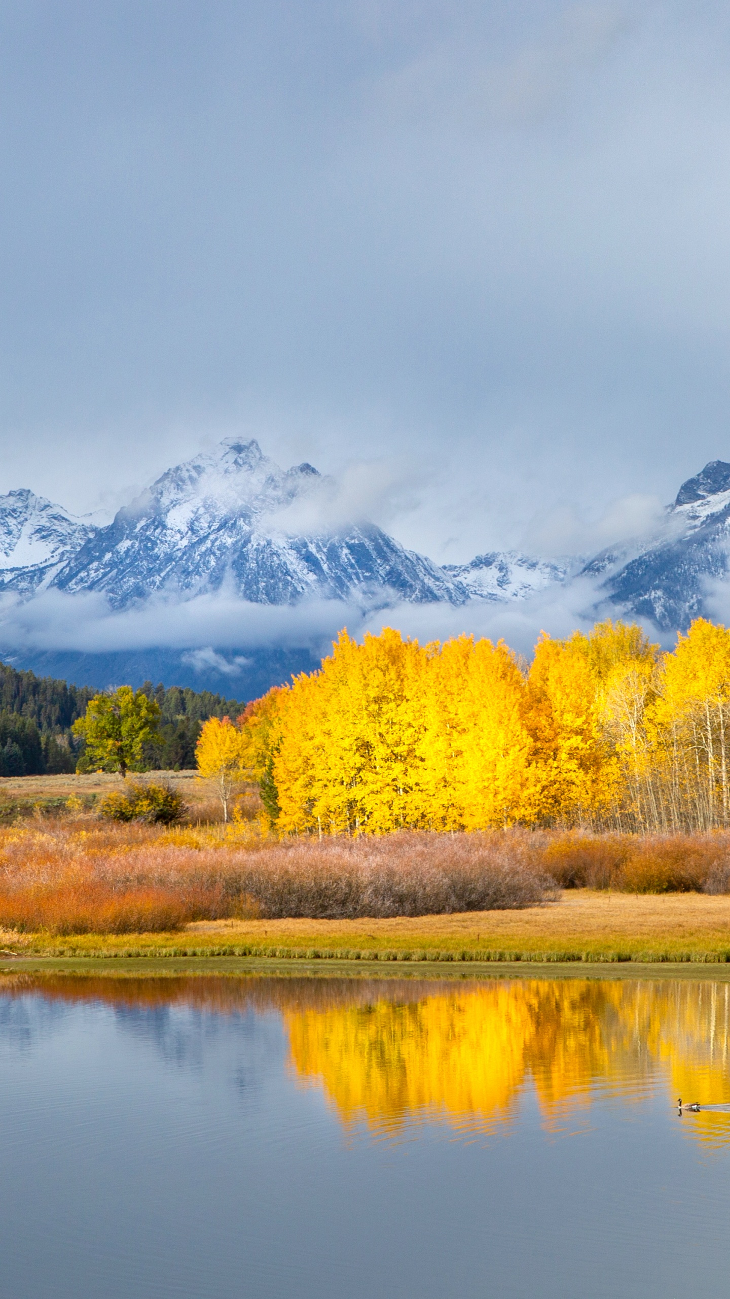 Grand Teton National Park Wallpaper 4K, Autumn, Winter, Mountains, Lake, Cloudy, Fall, Nature