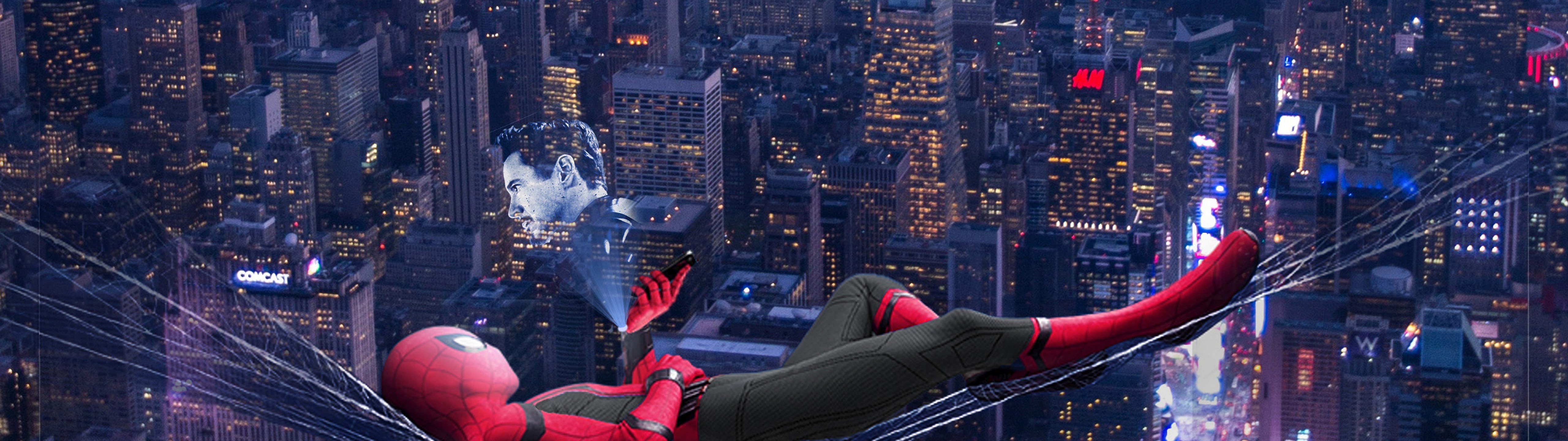 Spider Man Far From Home Spider Man Tony Stark 4K Wallpaper